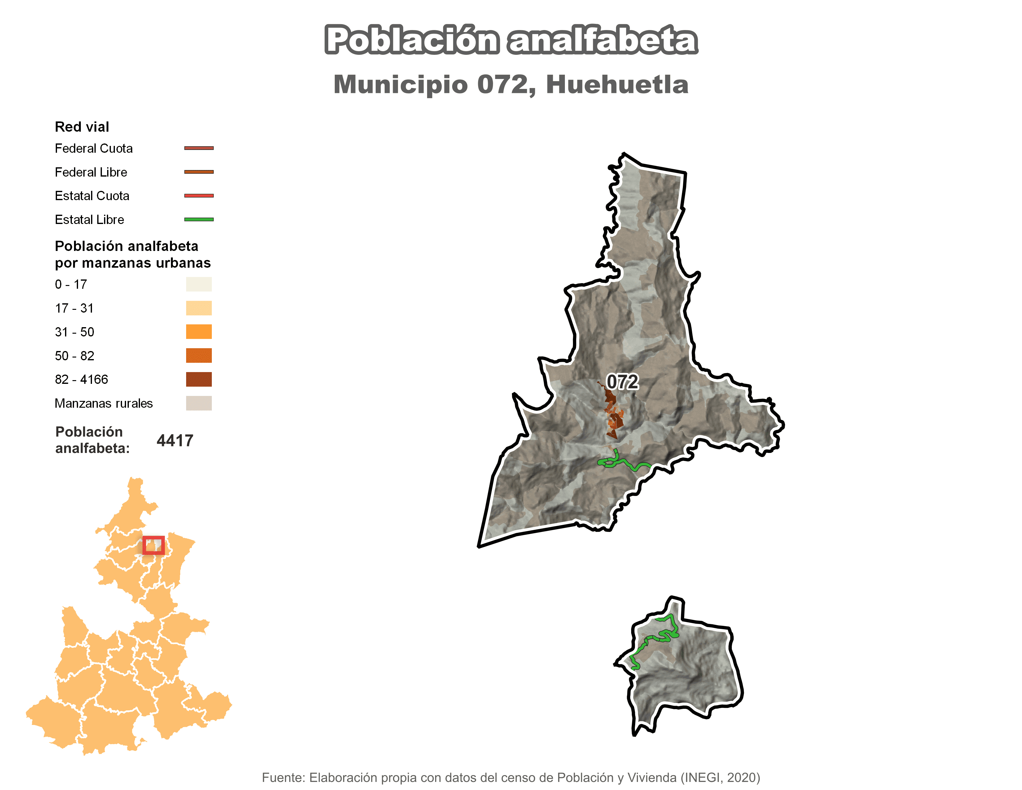 Biblioteca de Mapas - Población analfabeta municipio de Huehuetla