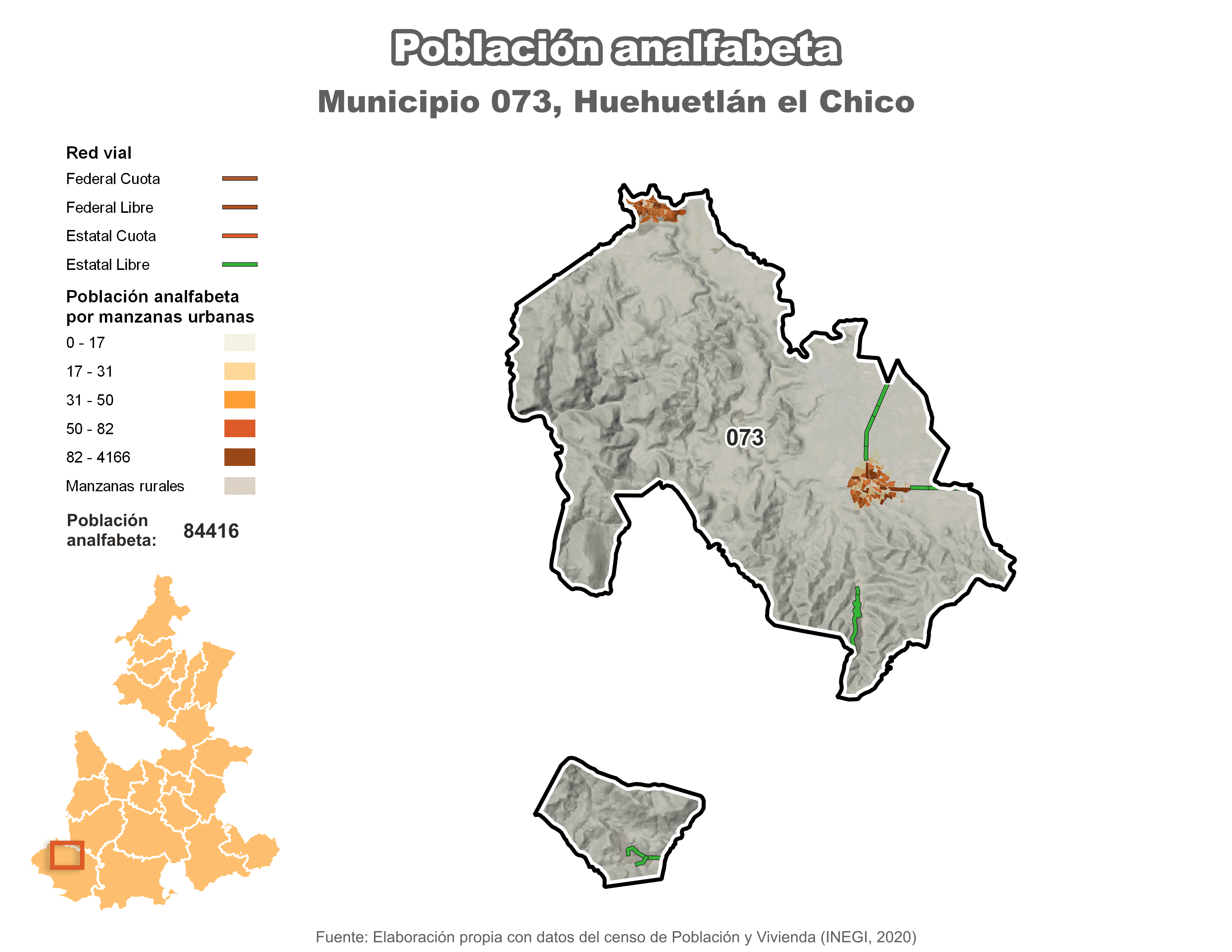 Biblioteca de Mapas - Población analfabeta municipio de Huehuetlán el Chico