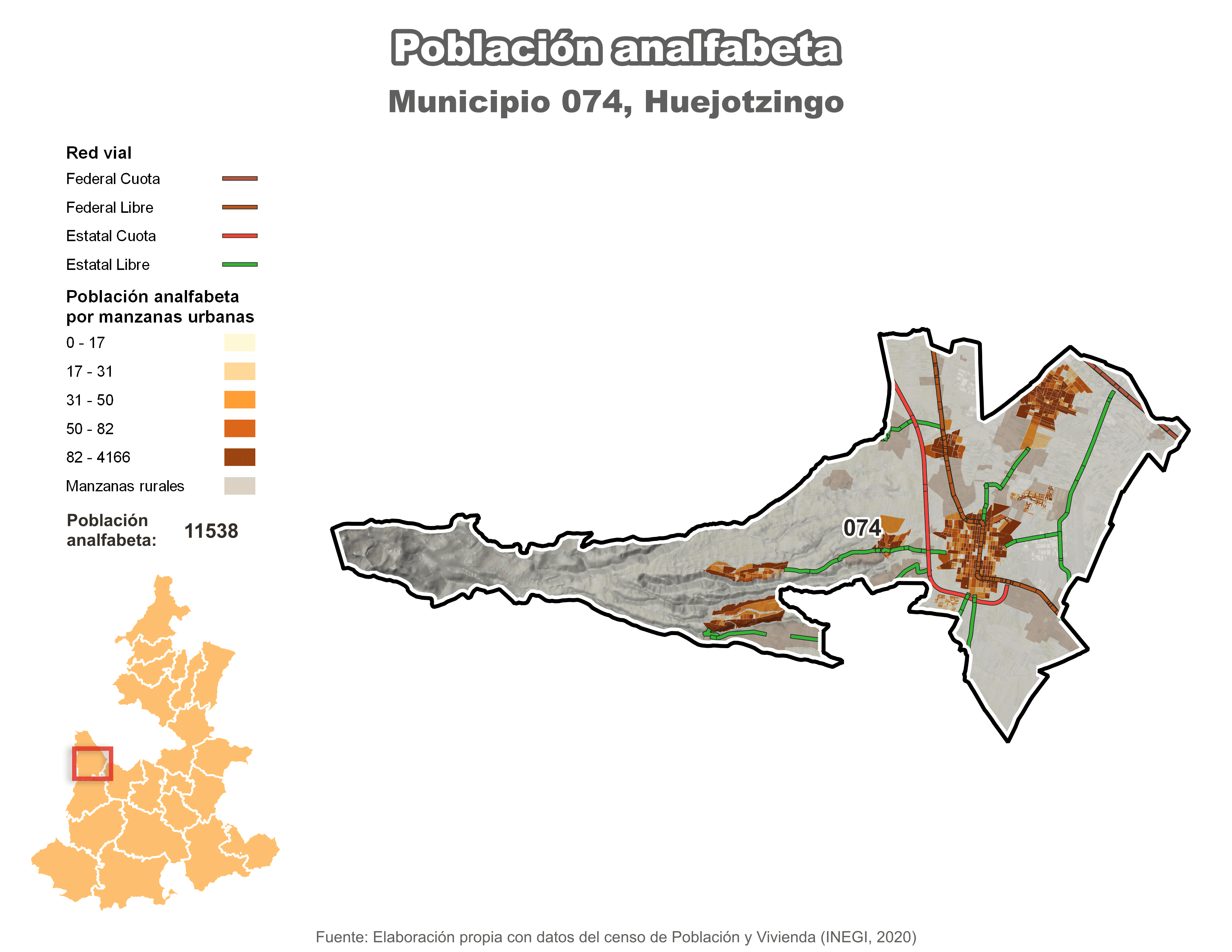 Biblioteca de Mapas - Población analfabeta municipio de Huejotzingo