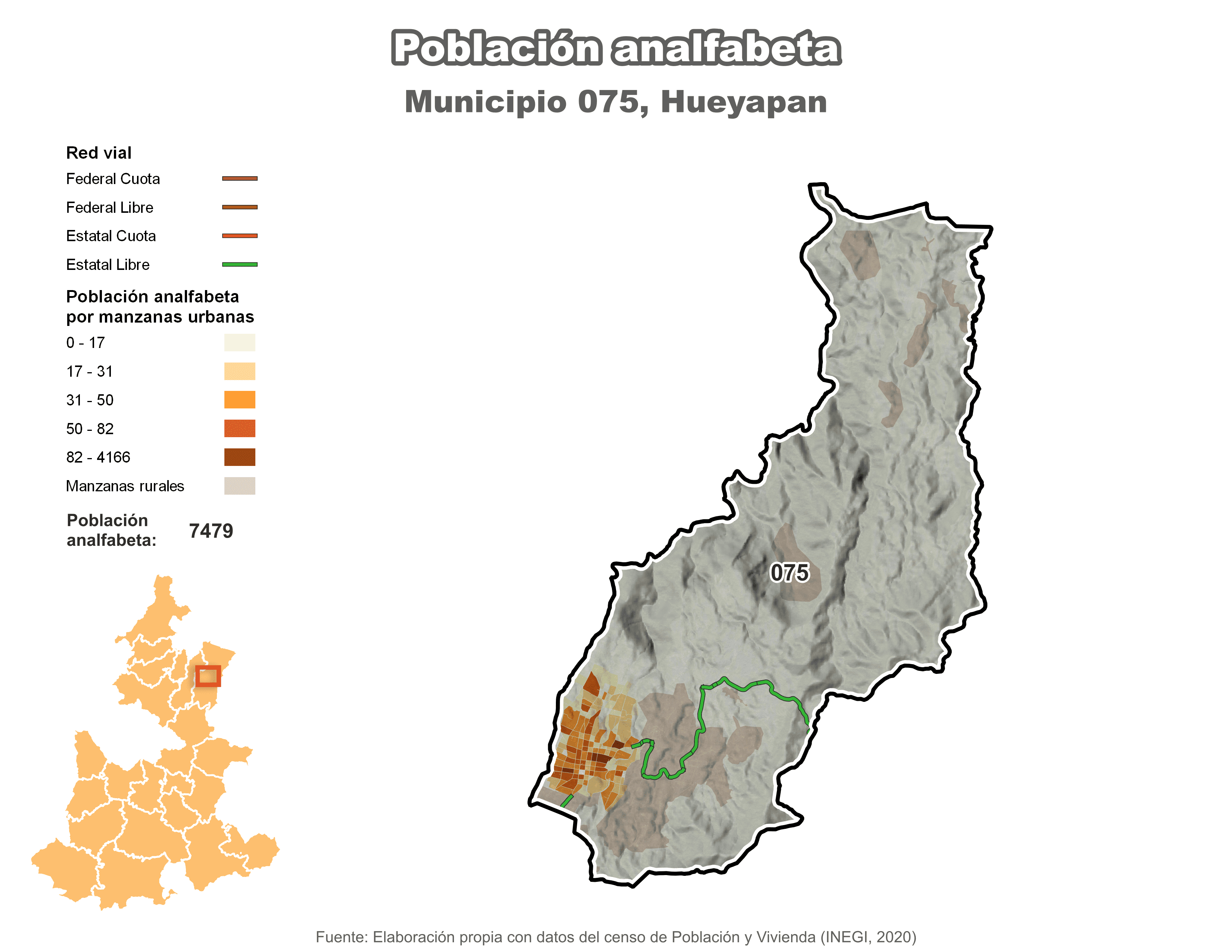 Biblioteca de Mapas - Población analfabeta municipio de Hueyapan