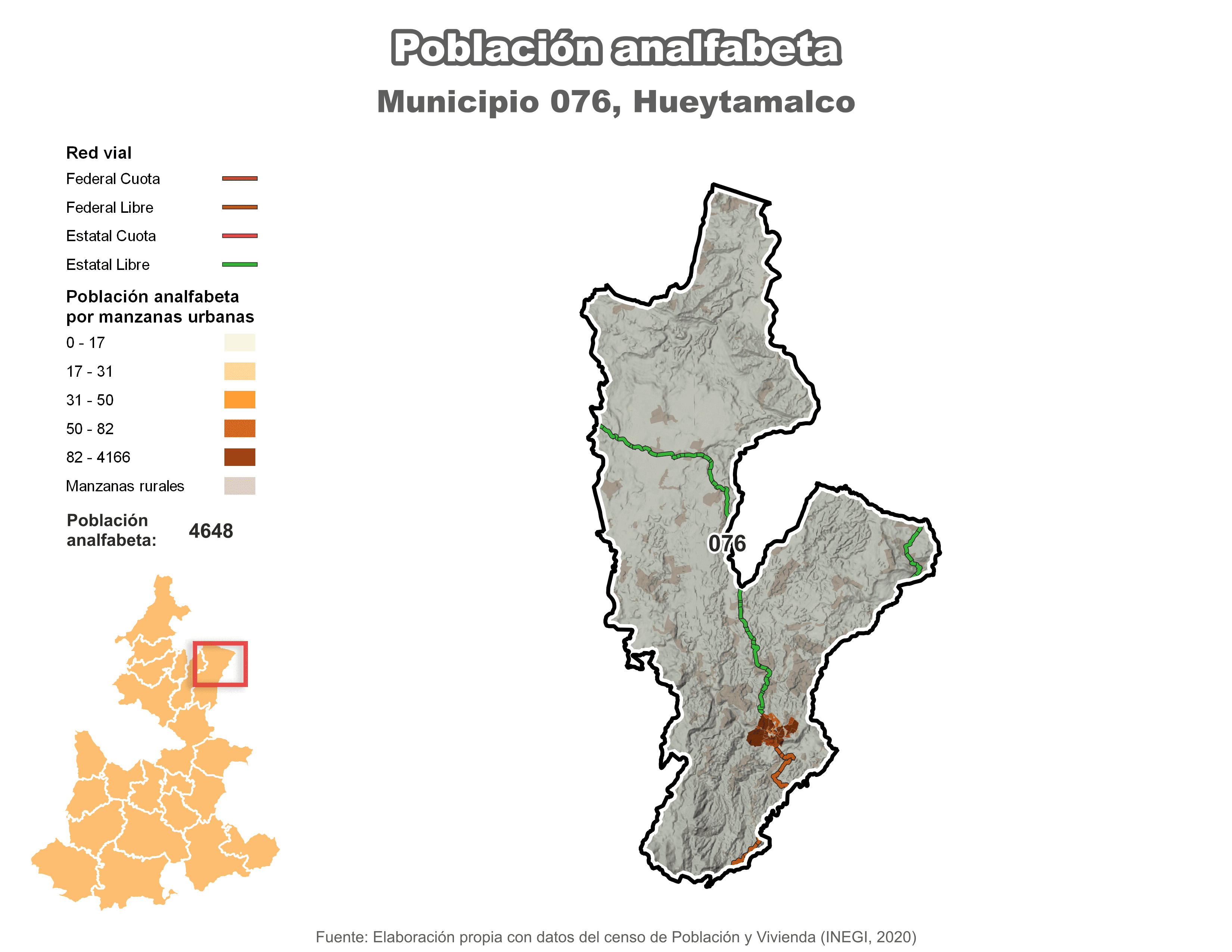 Biblioteca de Mapas - Población analfabeta municipio de Hueytamalco