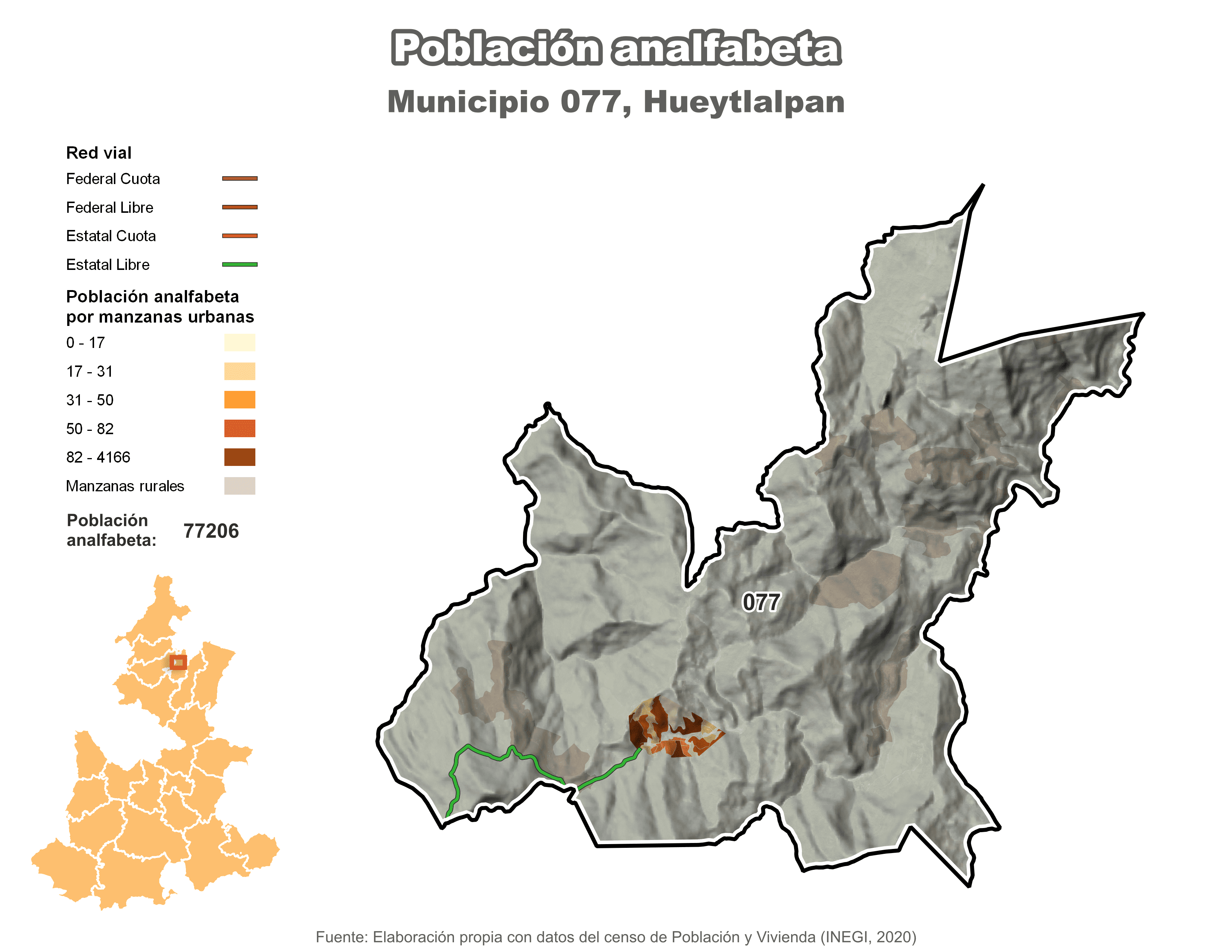 Biblioteca de Mapas - Población analfabeta municipio de Hueytlalpan