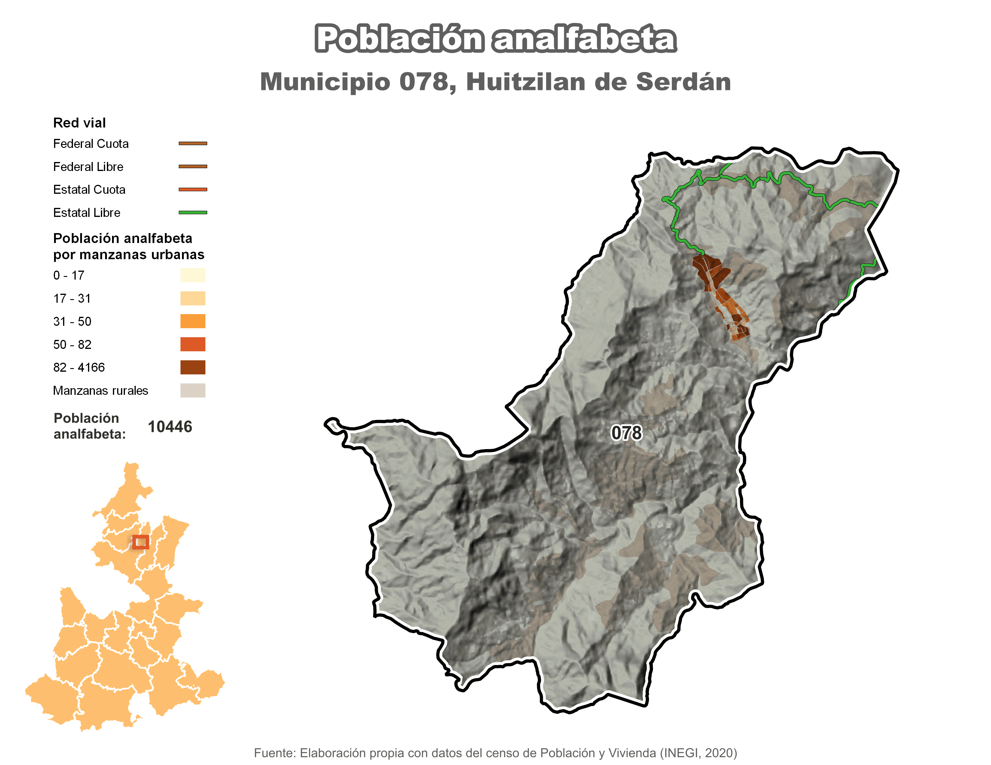 Biblioteca de Mapas - Población analfabeta municipio de Huitzilan de Serdán