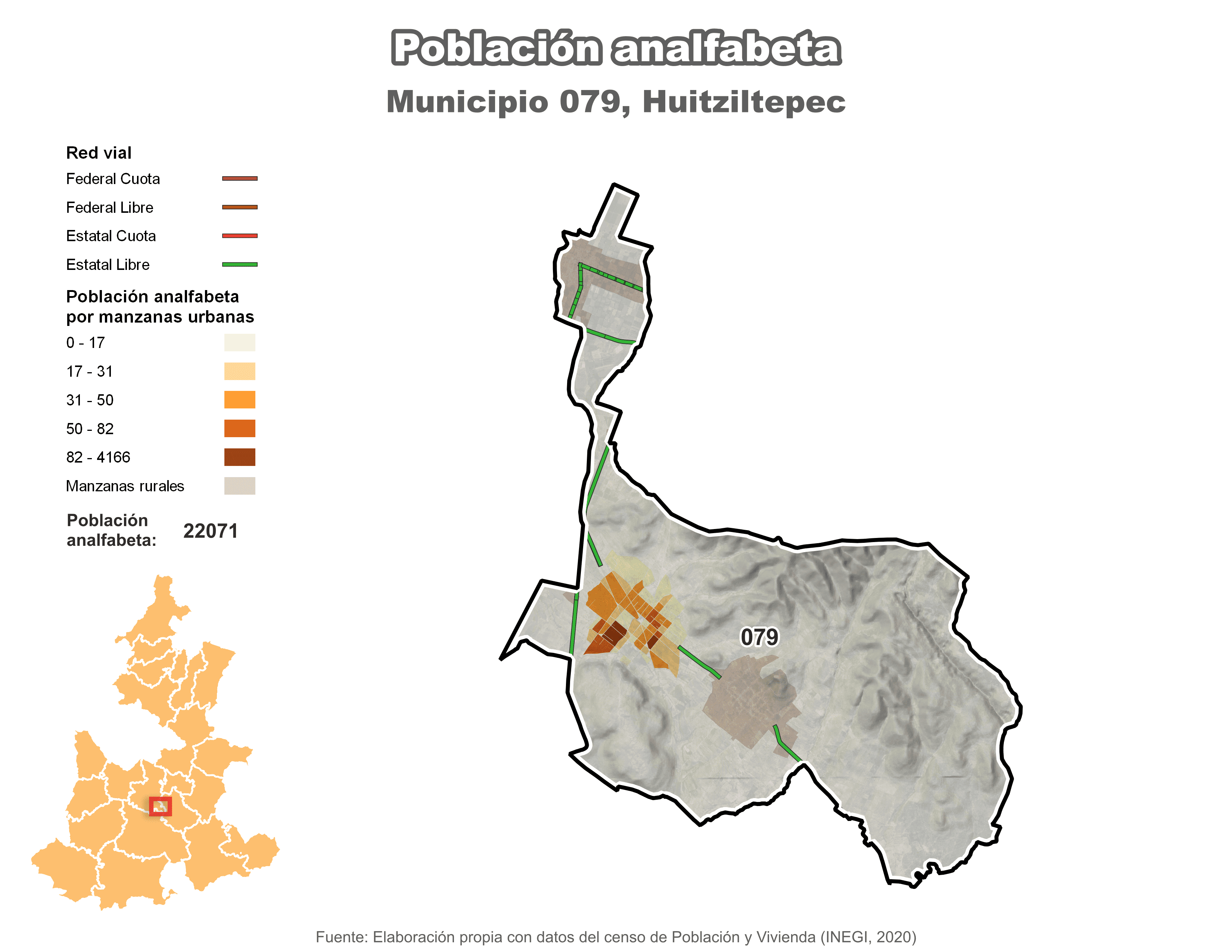 Biblioteca de Mapas - Población analfabeta municipio de Huitziltepec