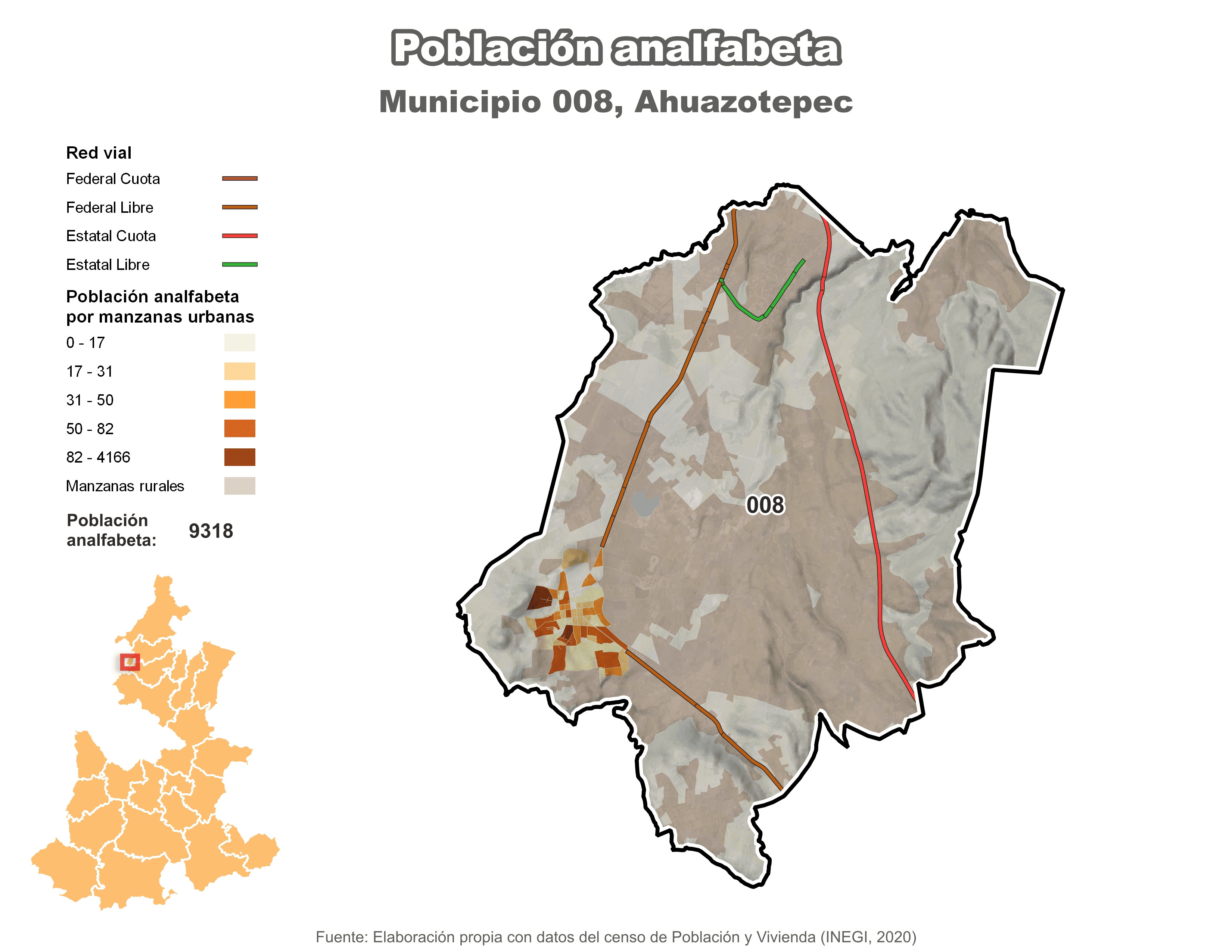 Biblioteca de Mapas - Población analfabeta municipio de Ahuazotepec