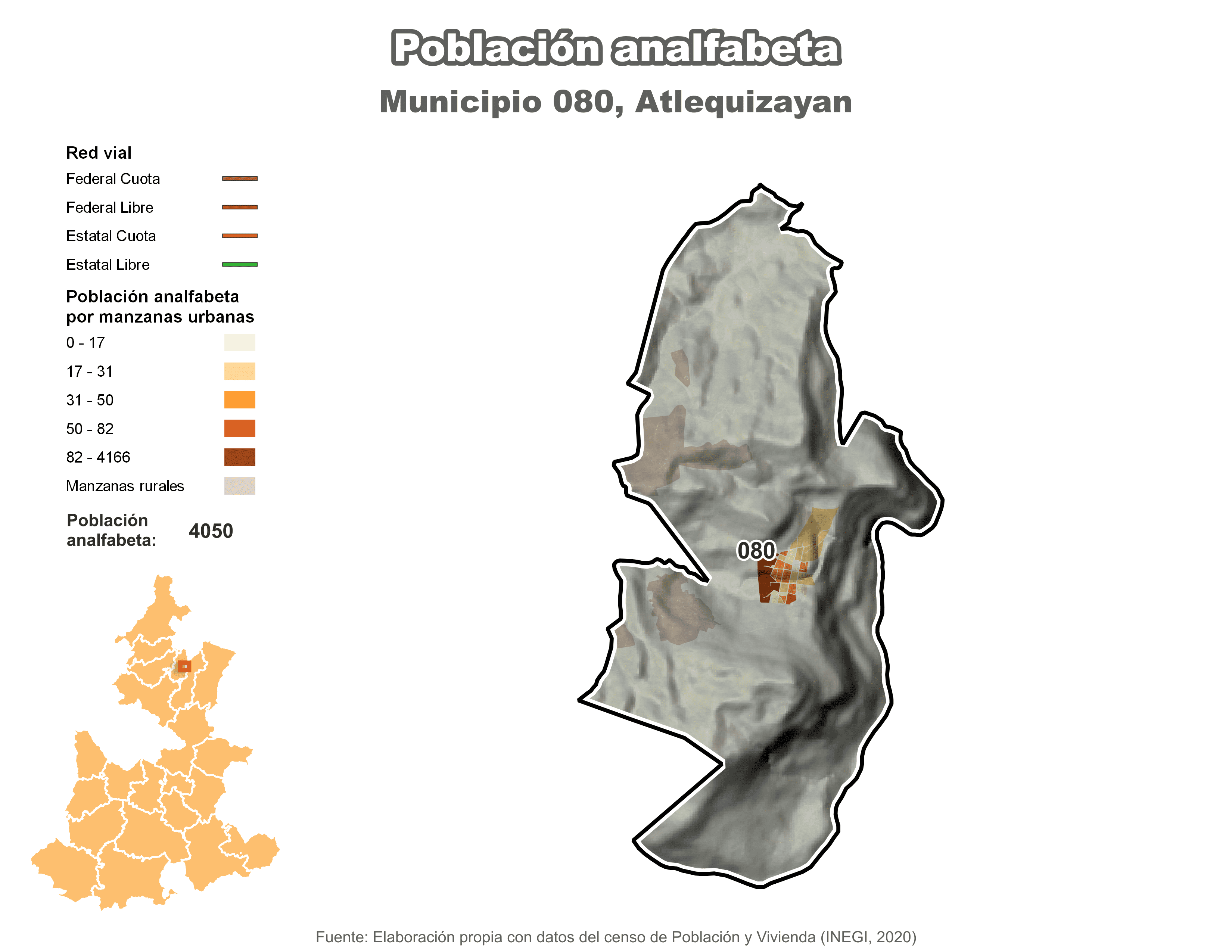 Biblioteca de Mapas - Población analfabeta municipio de Atlequizayan