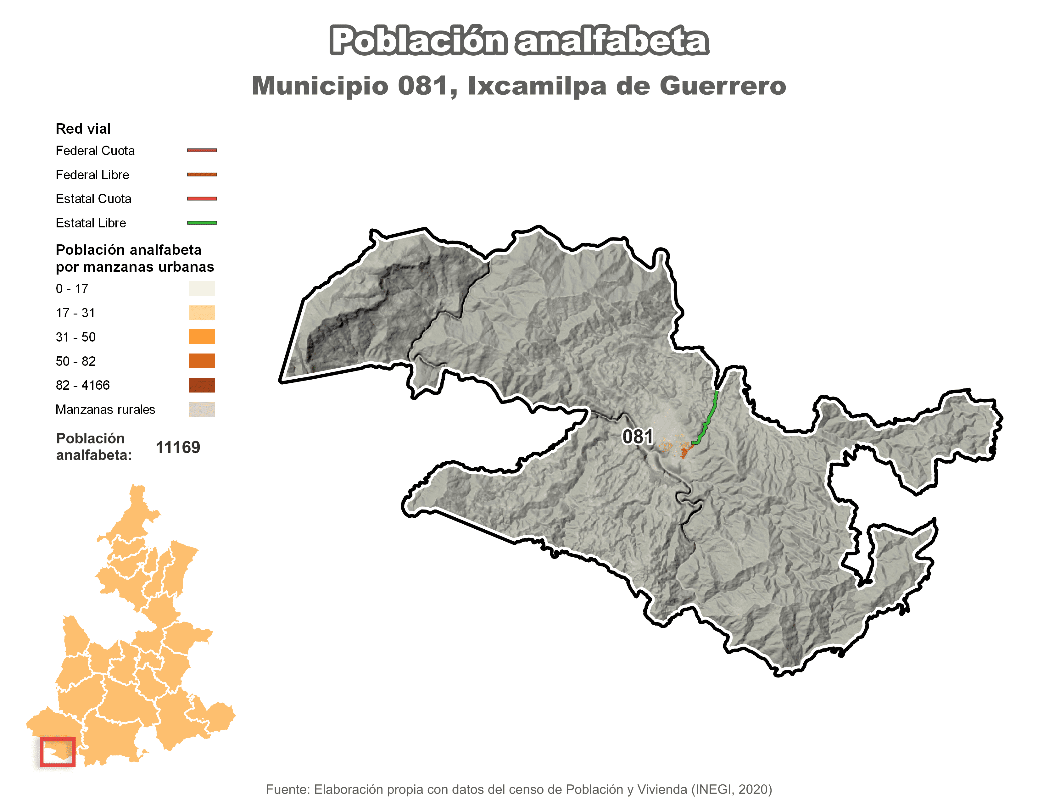 Biblioteca de Mapas - Población analfabeta municipio de Ixcamilpa de Guerrero