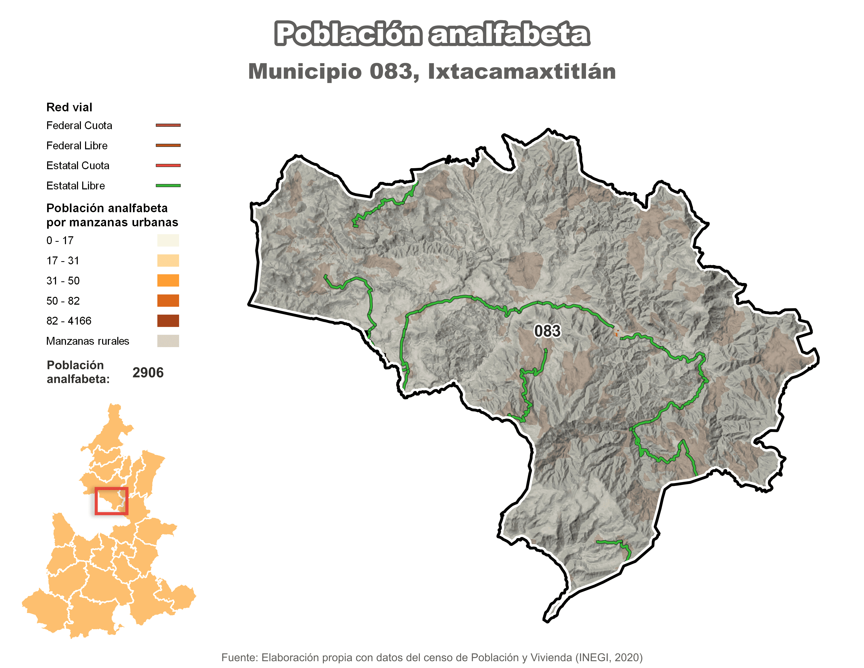 Biblioteca de Mapas - Población analfabeta municipio de Ixtacamaxtitlán