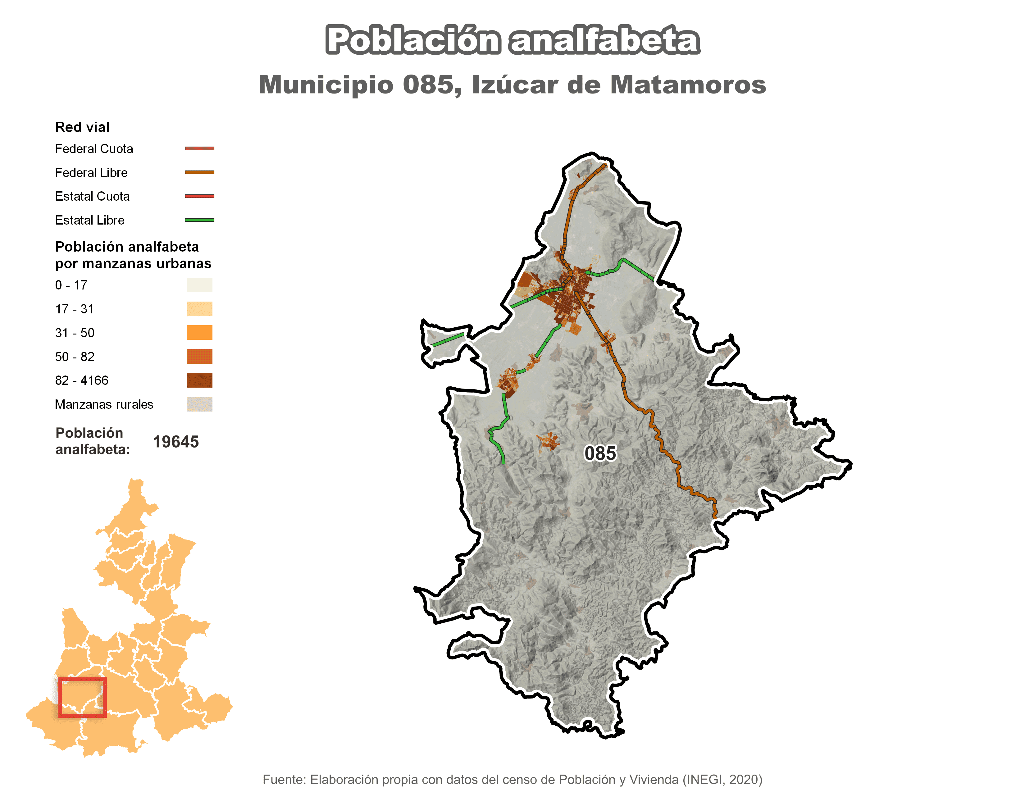 Biblioteca de Mapas - Población analfabeta municipio de Izúcar de Matamoros