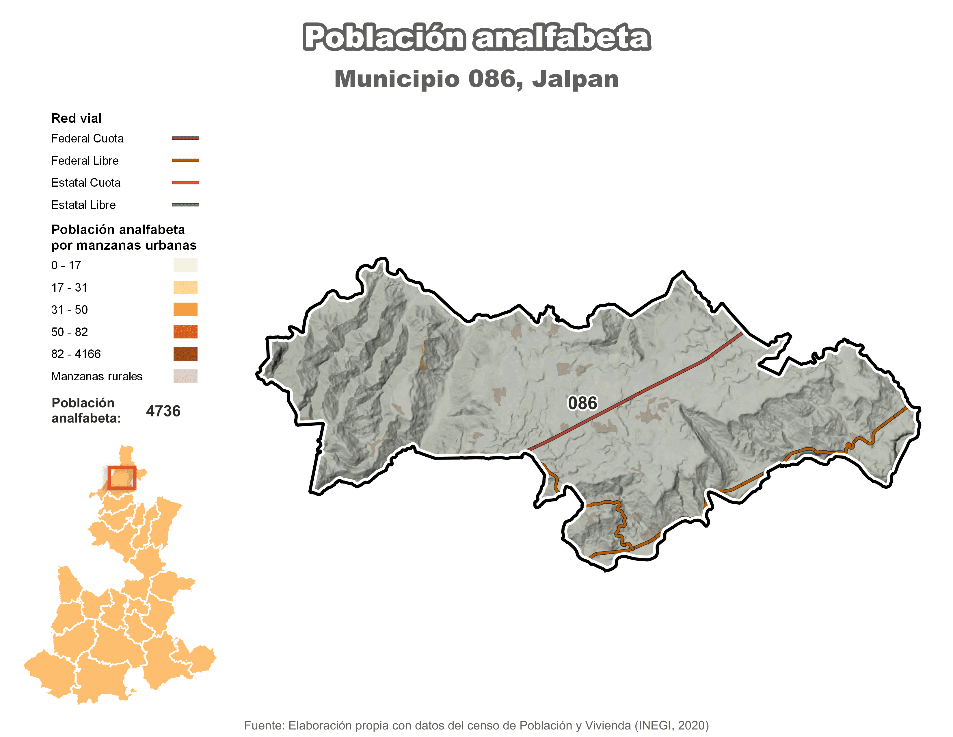 Biblioteca de Mapas - Población analfabeta municipio de Jalpan