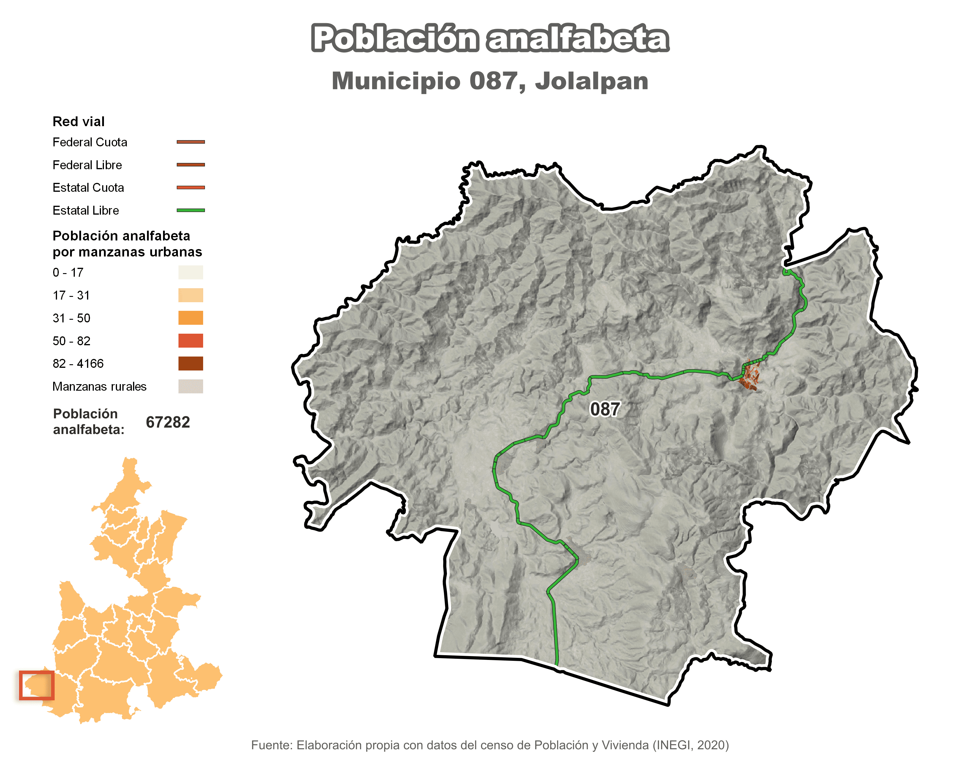 Biblioteca de Mapas - Población analfabeta municipio de Jolalpan