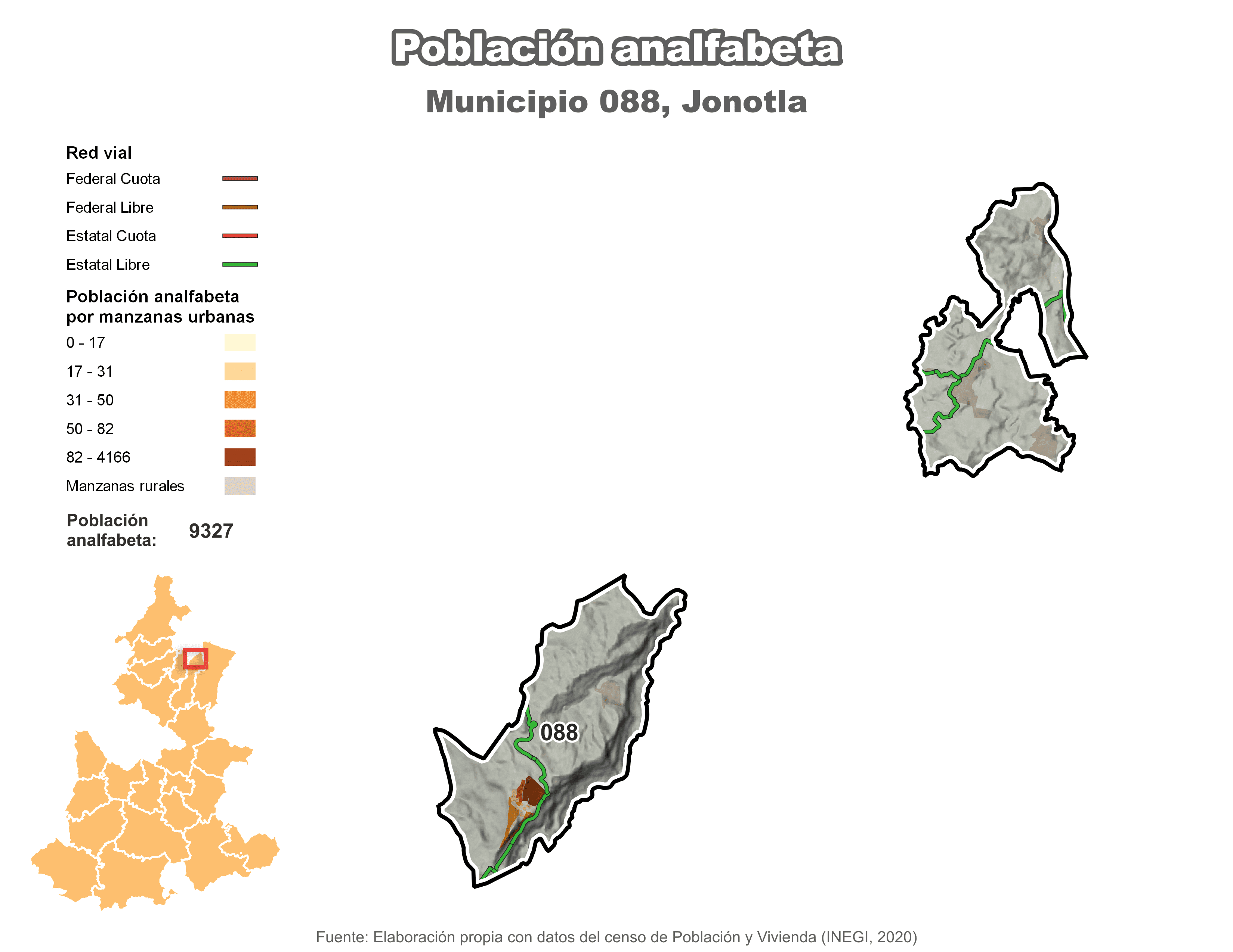 Biblioteca de Mapas - Población analfabeta municipio de Jonotla