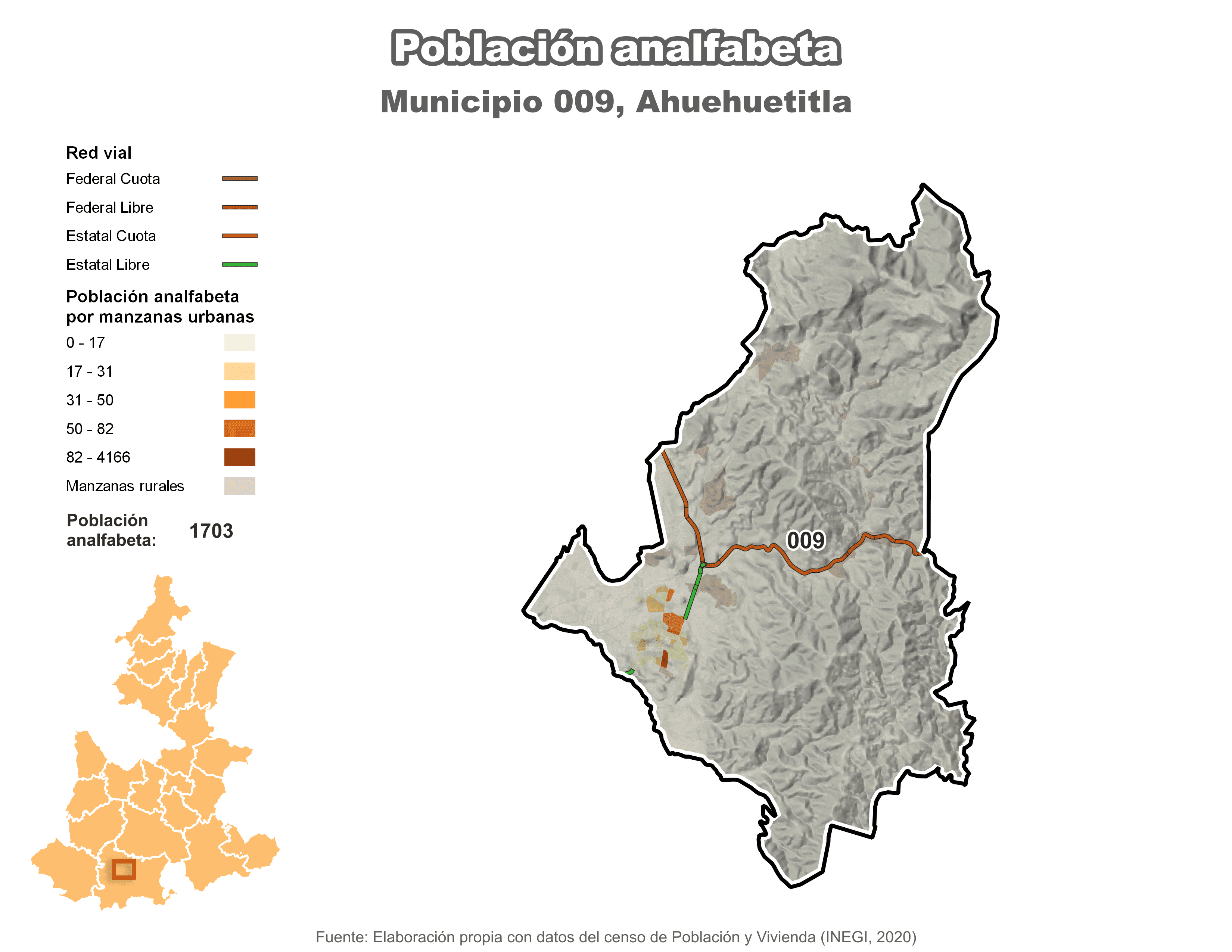 Biblioteca de Mapas - Población analfabeta municipio de Ahuehuetitla