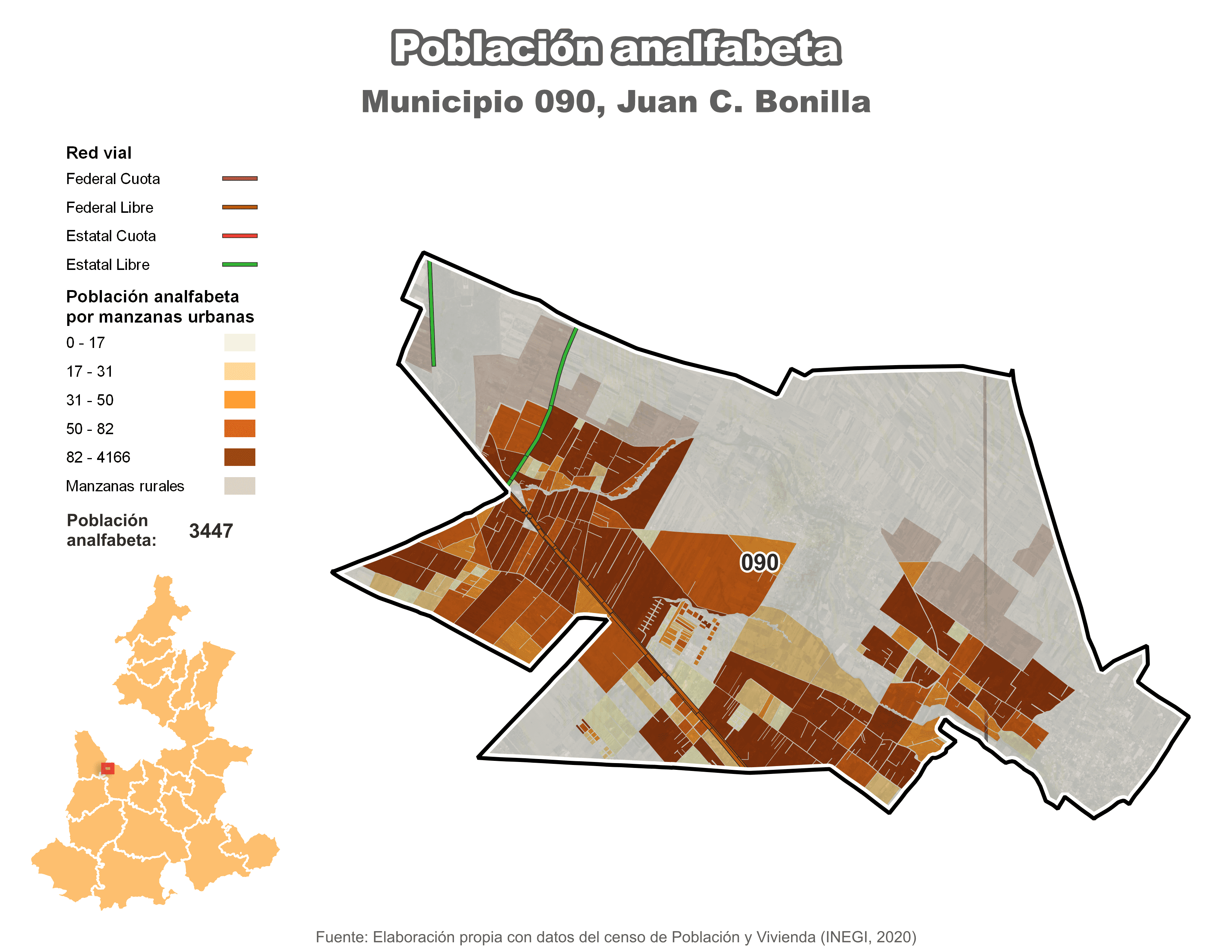 Biblioteca de Mapas - Población analfabeta municipio de Juan C. Bonilla