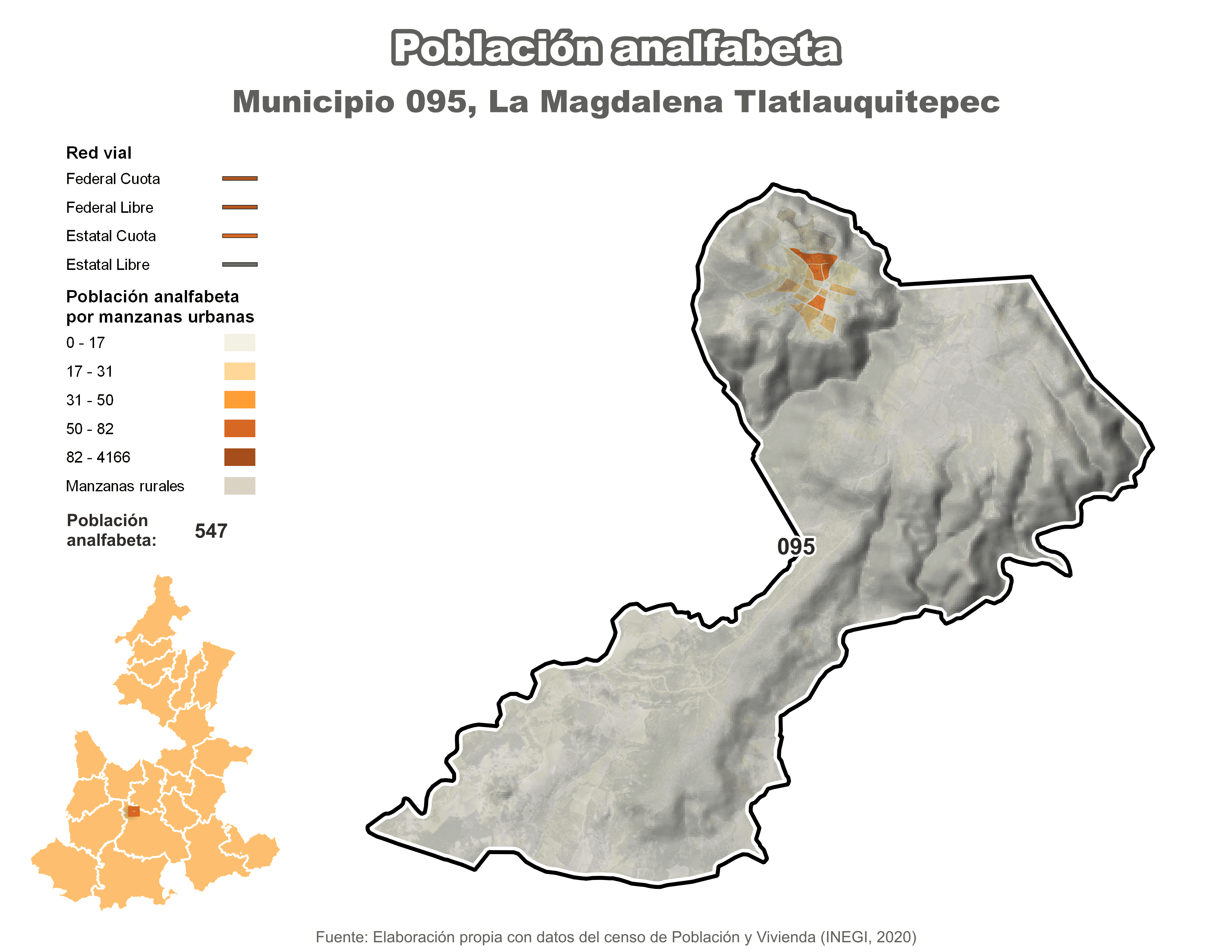 Biblioteca de Mapas - Población analfabeta municipio de La Magdalena Tlatlauquitepec