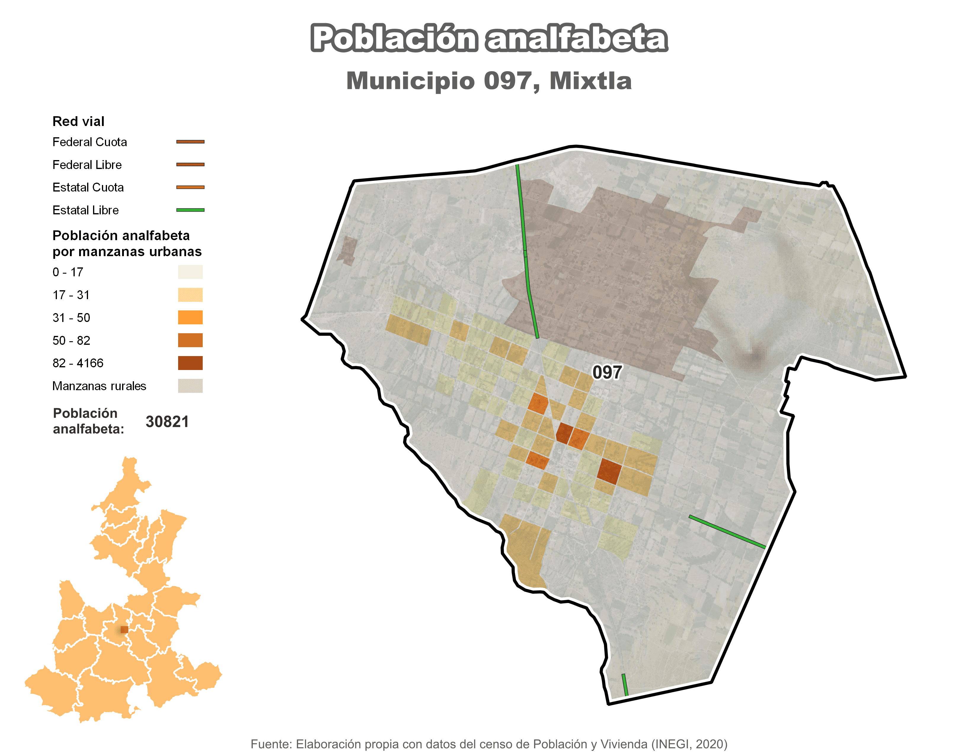 Biblioteca de Mapas - Población analfabeta municipio de Mixtla