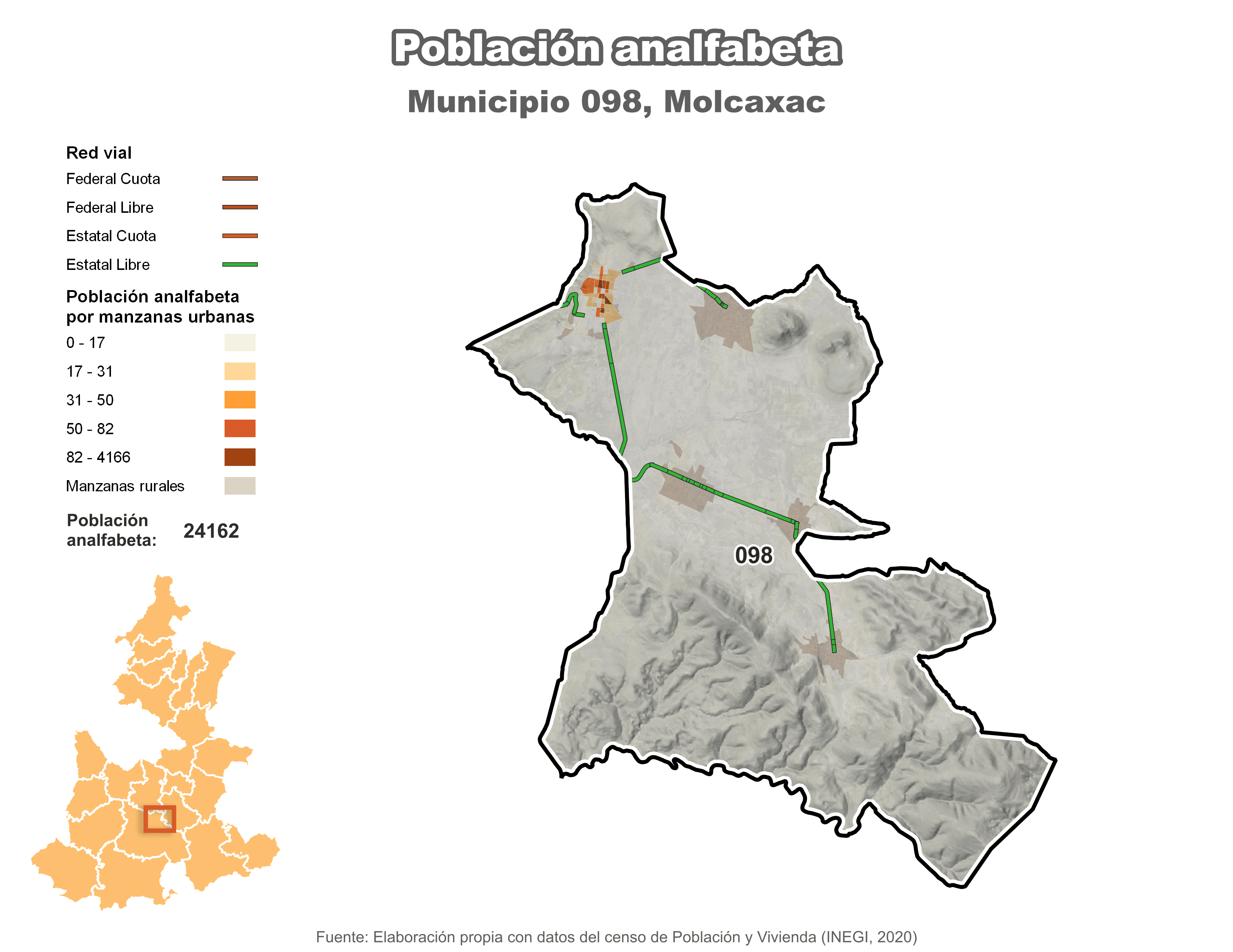 Biblioteca de Mapas - Población analfabeta municipio de Molcaxac