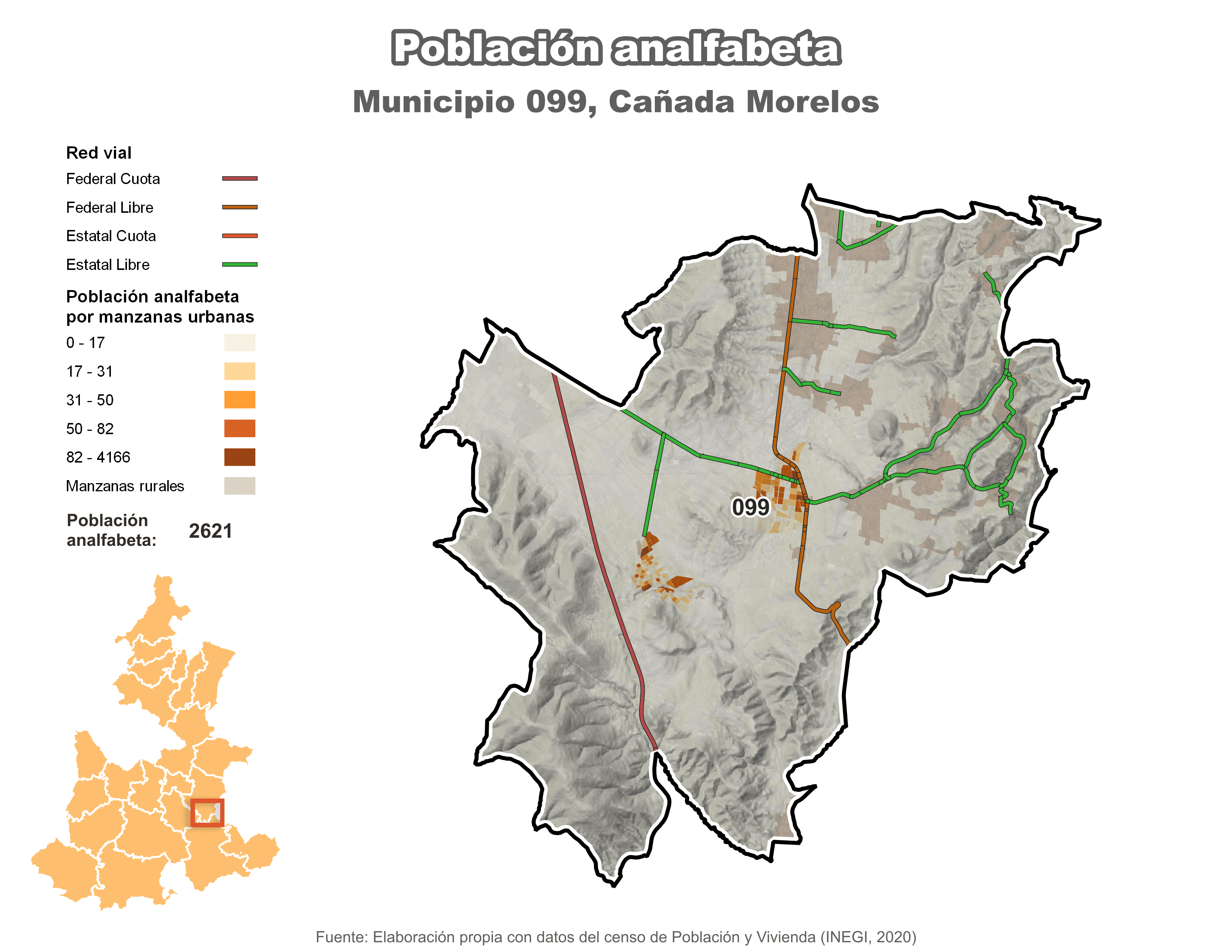 Biblioteca de Mapas - Población analfabeta municipio de Cañada Morelos