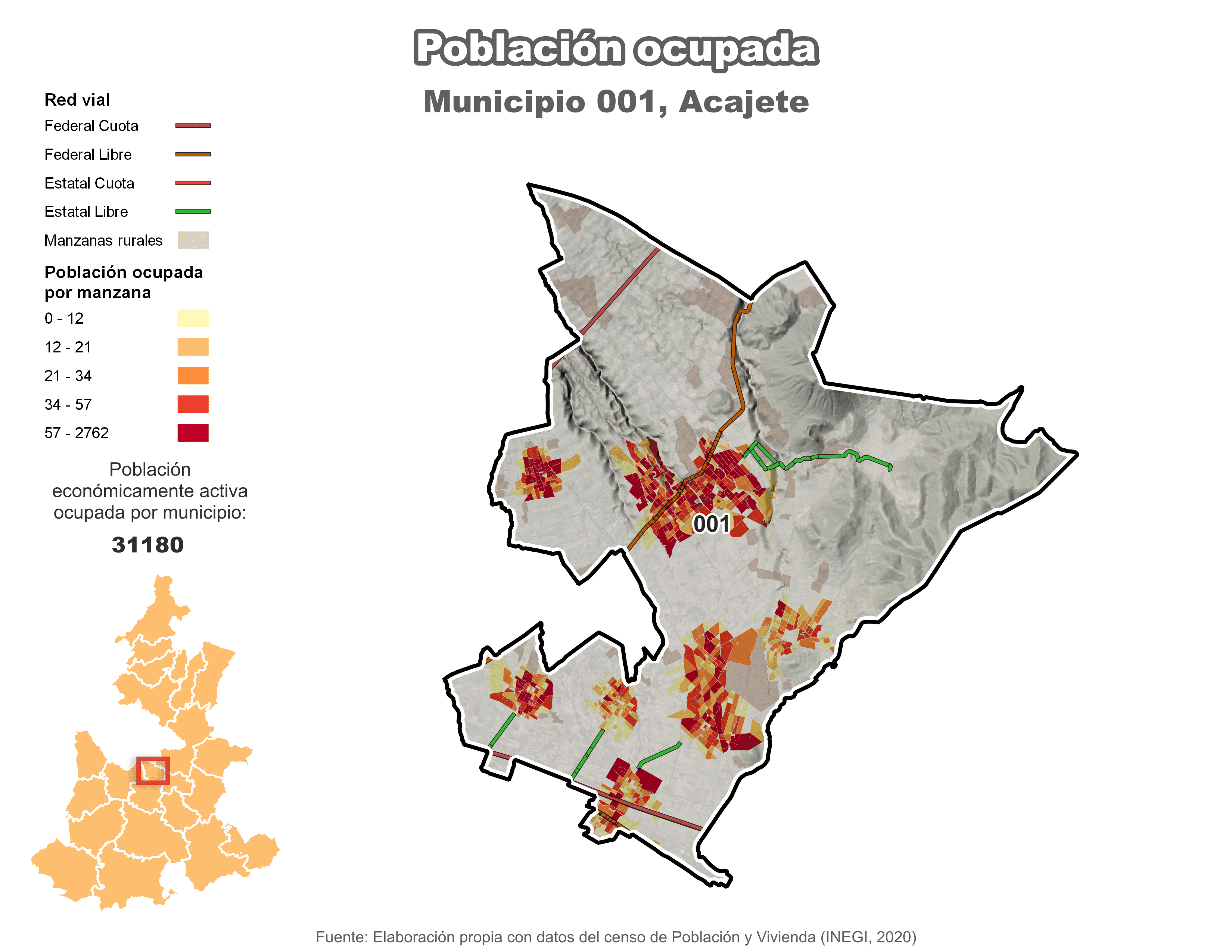 Biblioteca de Mapas - Población ocupada en municipio de Acajete