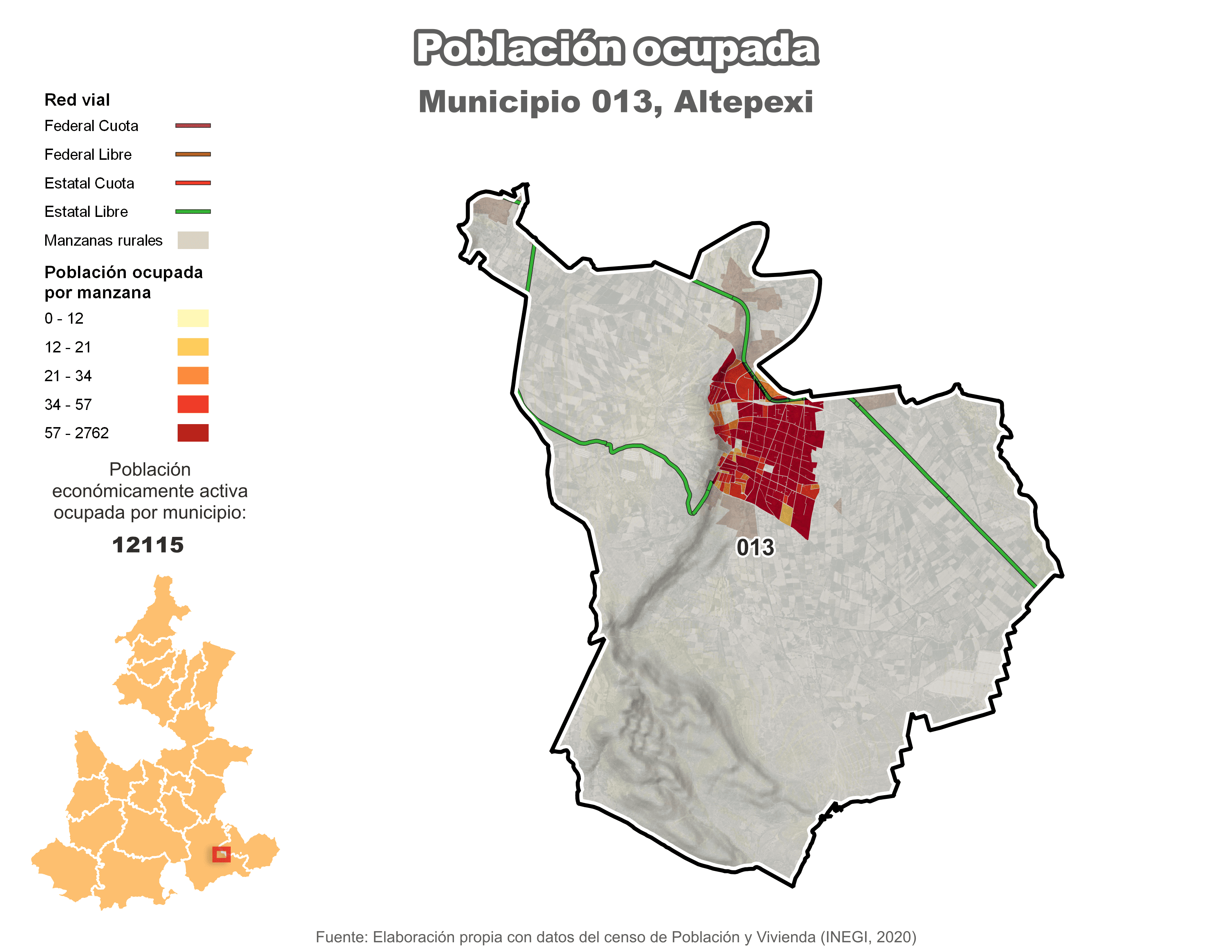 Biblioteca de Mapas - Población ocupada en municipio de Altepexi