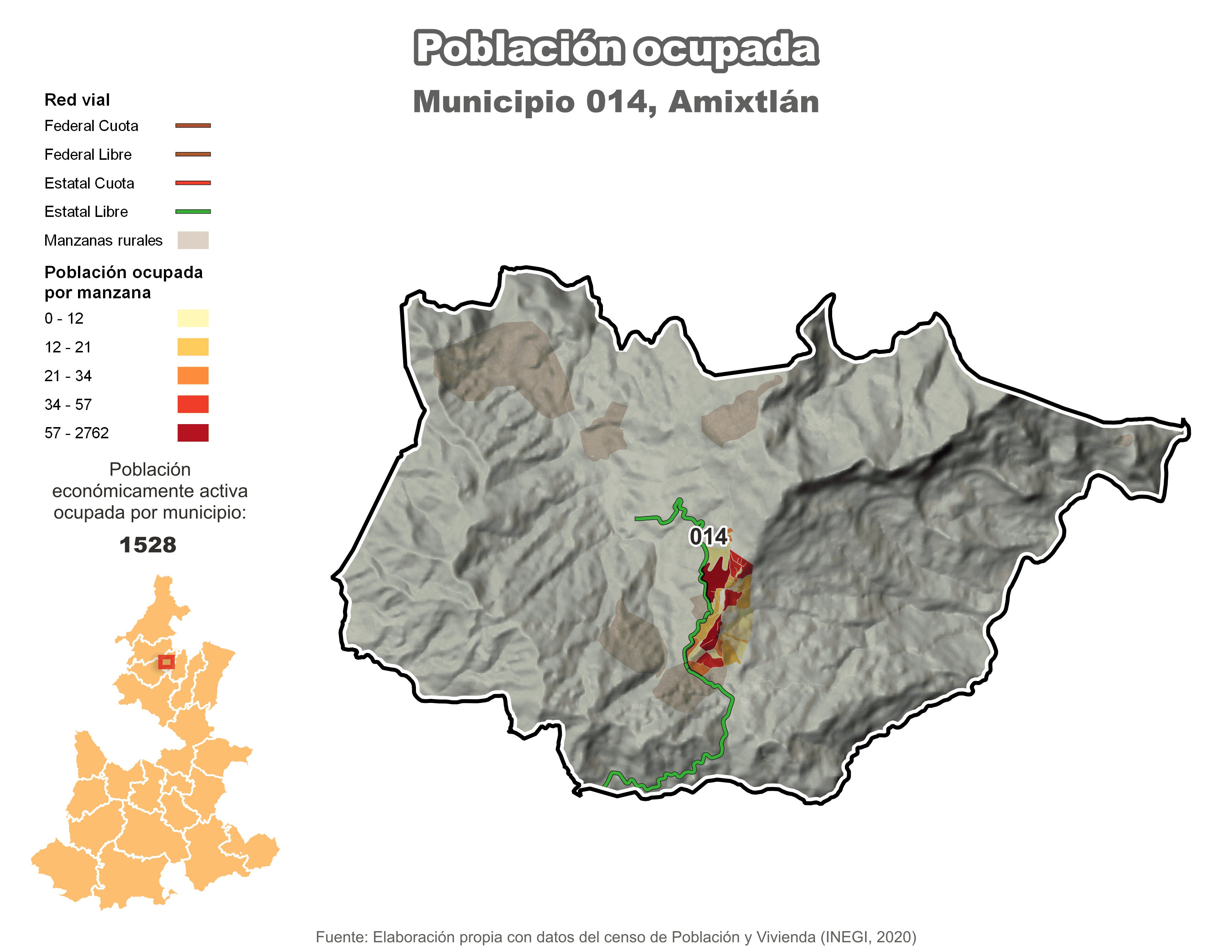 Biblioteca de Mapas - Población ocupada en municipio de Amixtlán