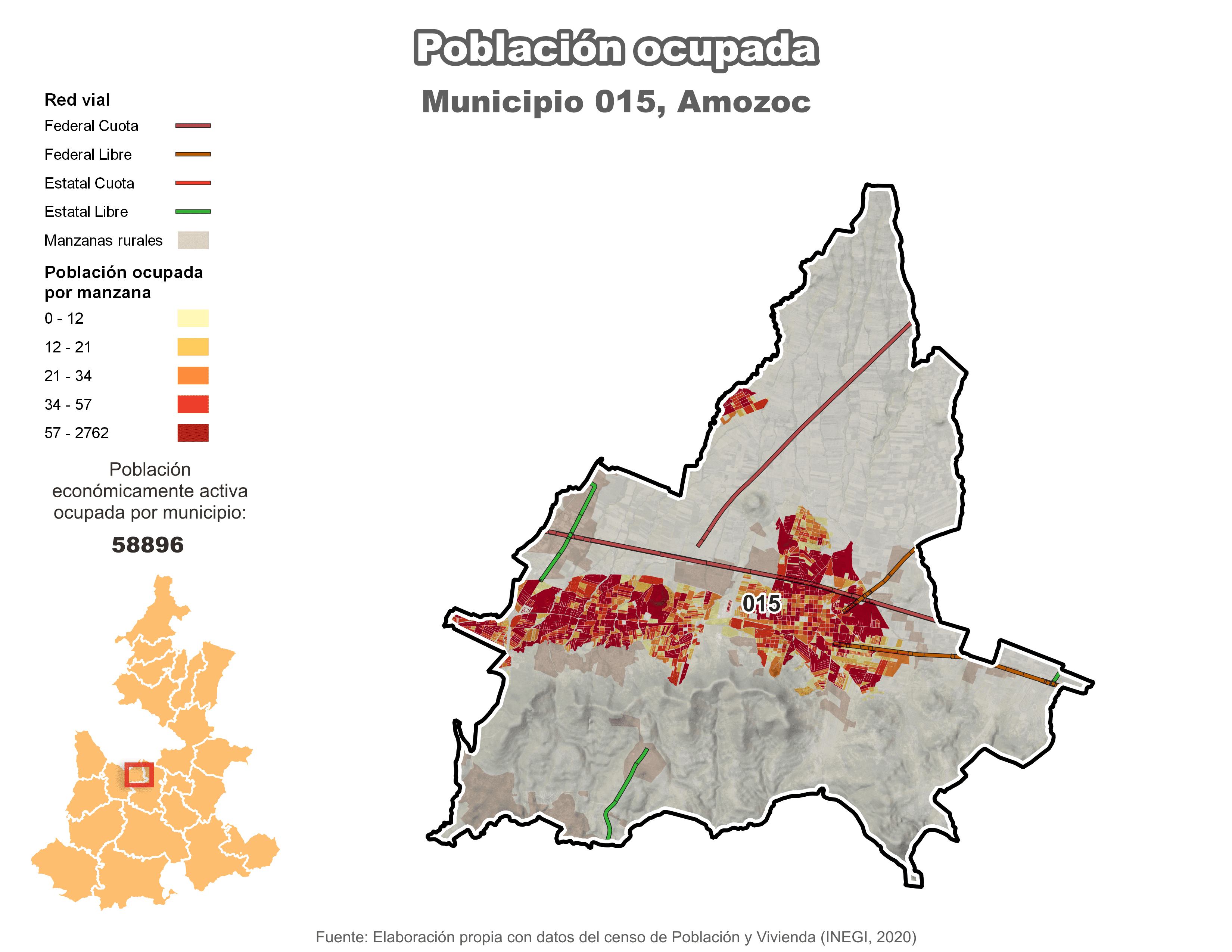 Biblioteca de Mapas - Población ocupada en municipio de Amozoc