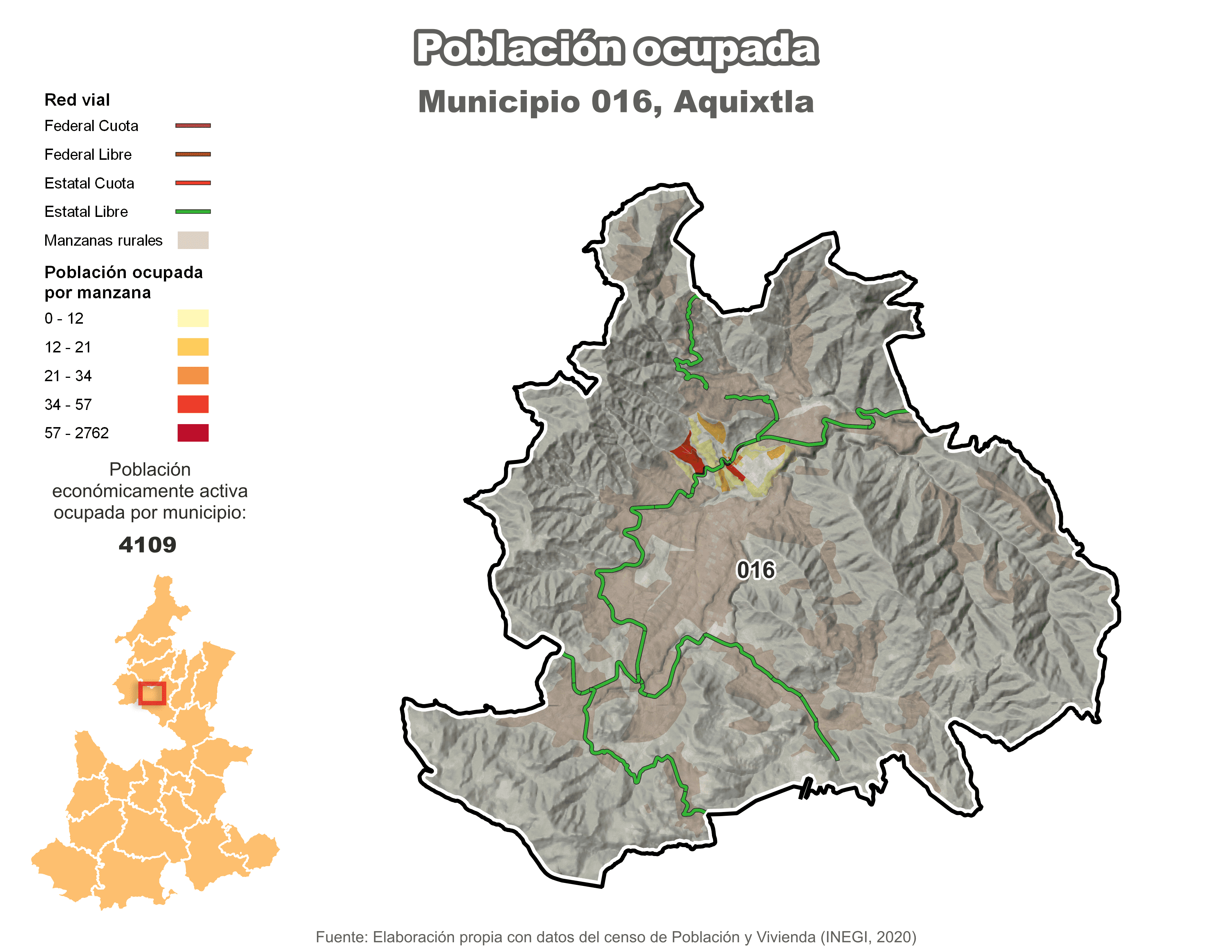 Biblioteca de Mapas - Población ocupada en municipio de Aquixtla