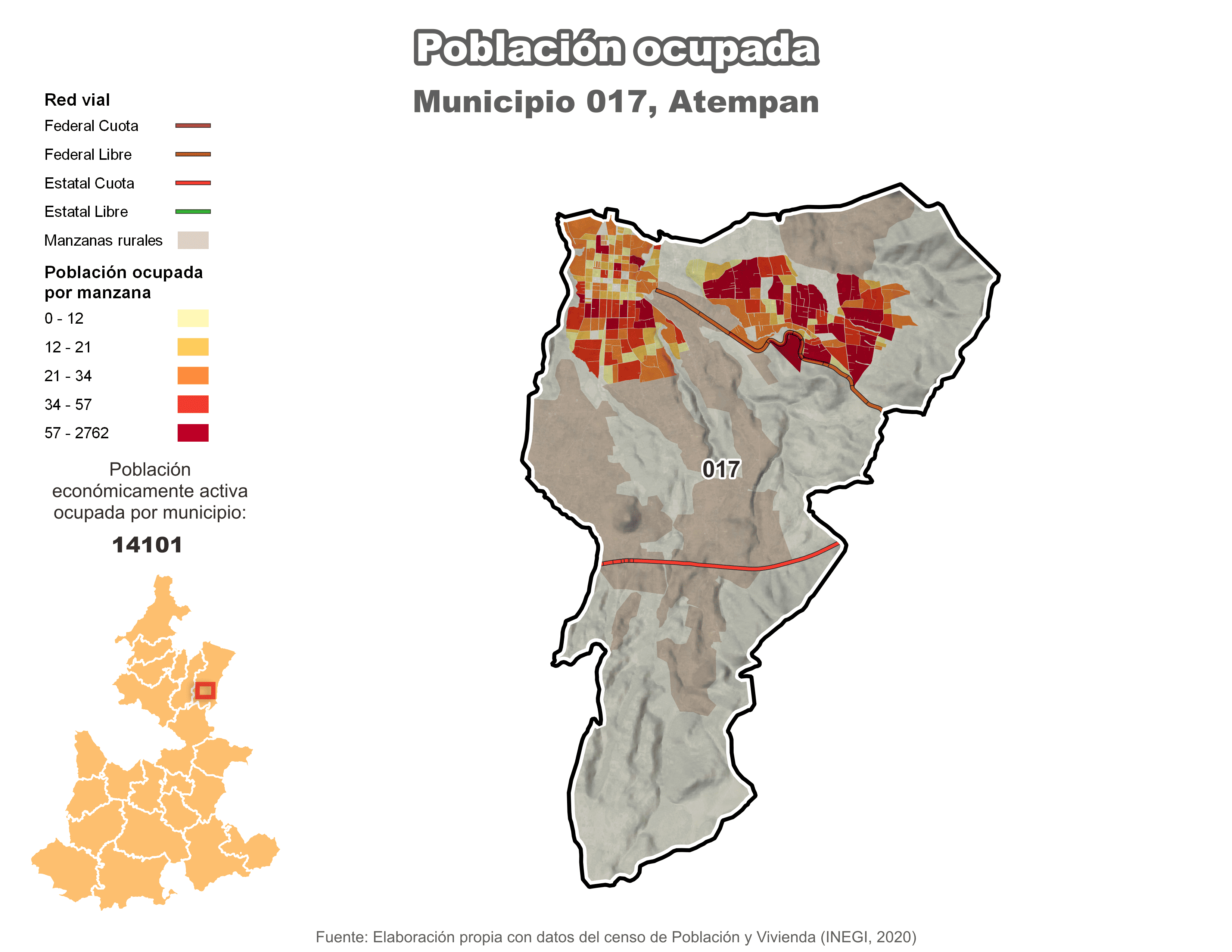 Biblioteca de Mapas - Población ocupada en municipio de Atempan