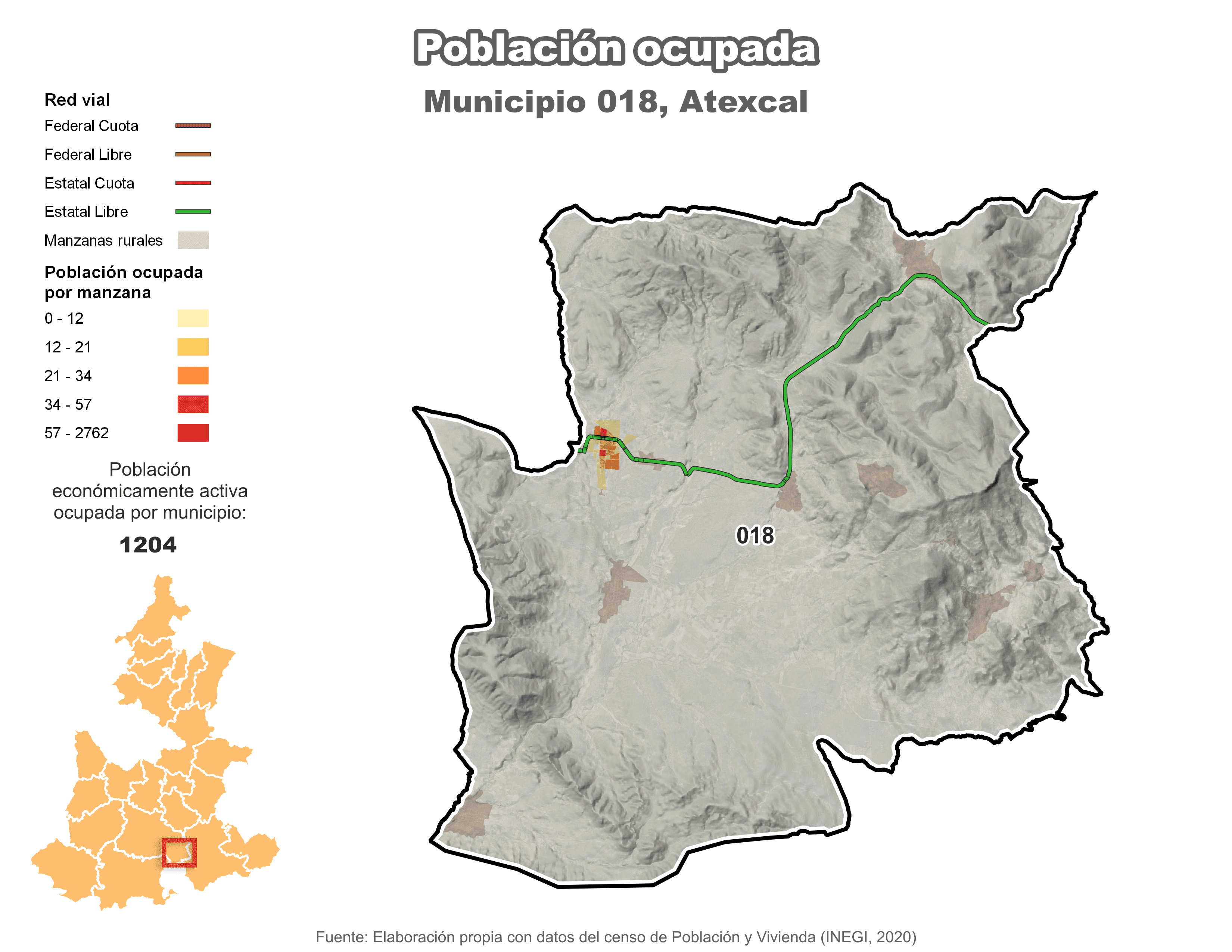 Biblioteca de Mapas - Población ocupada en municipio de Atexcal