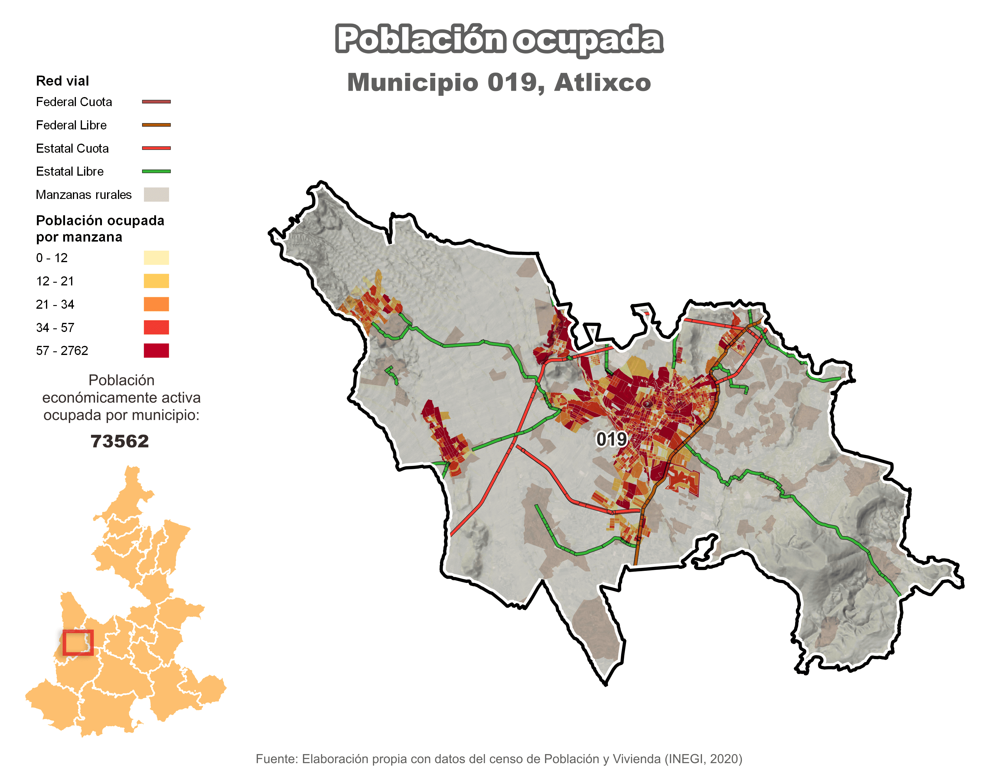 Biblioteca de Mapas - Población ocupada en municipio de Atlixco