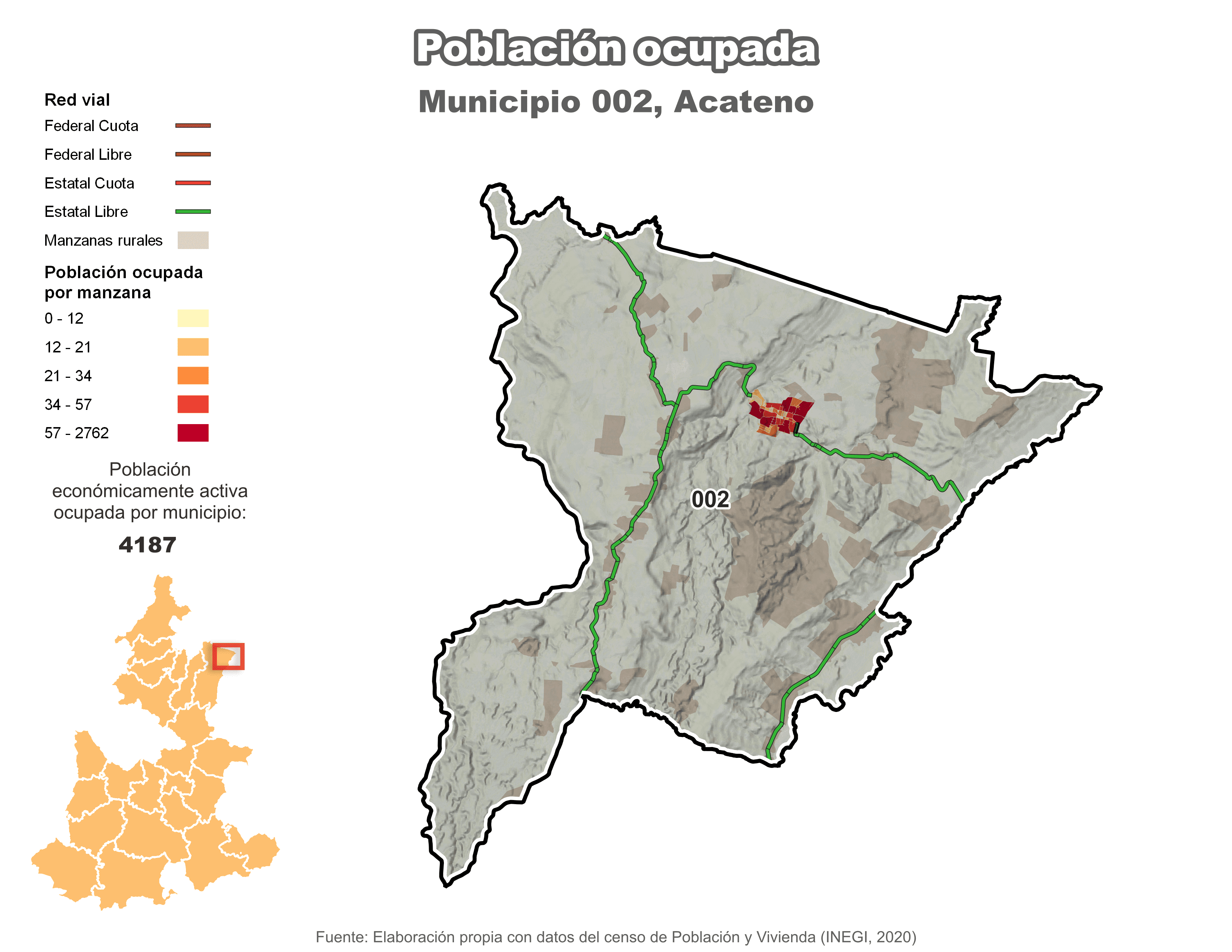 Biblioteca de Mapas - Población ocupada en municipio de Acateno