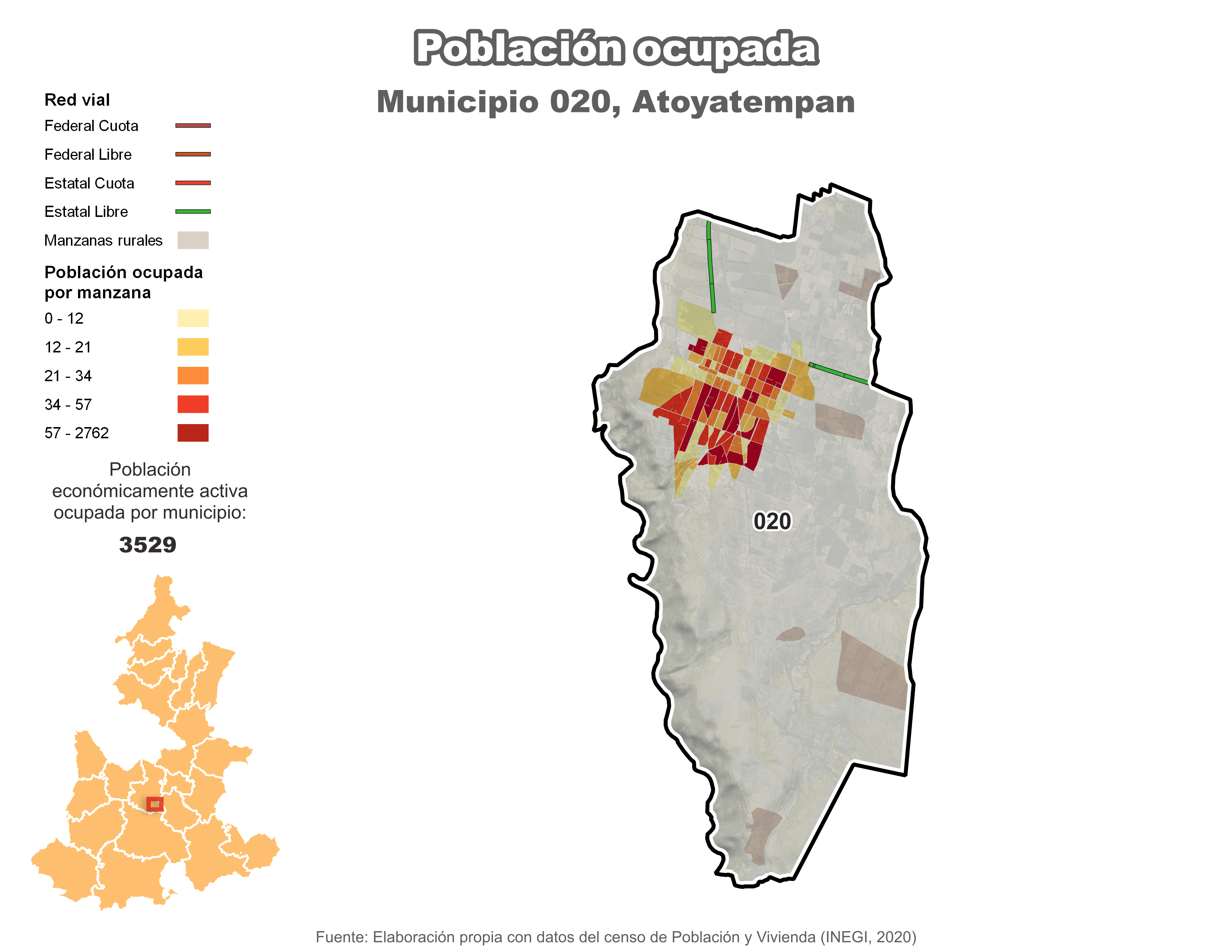 Biblioteca de Mapas - Población ocupada en municipio de Atoyatempan