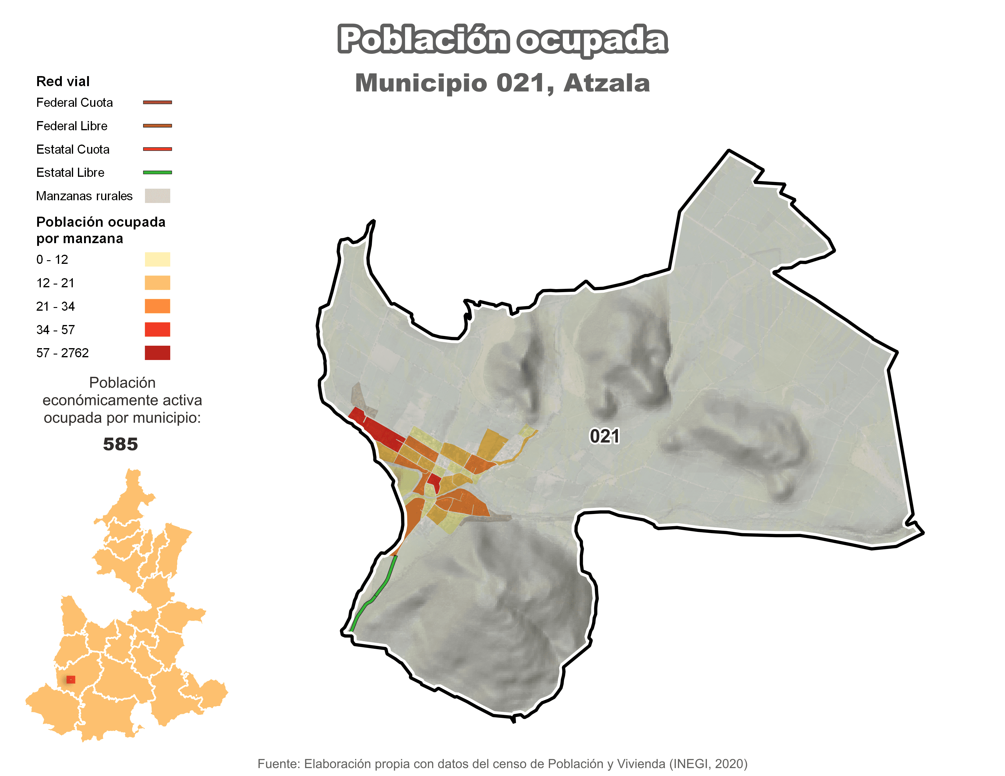 Biblioteca de Mapas - Población ocupada en municipio de Atzala