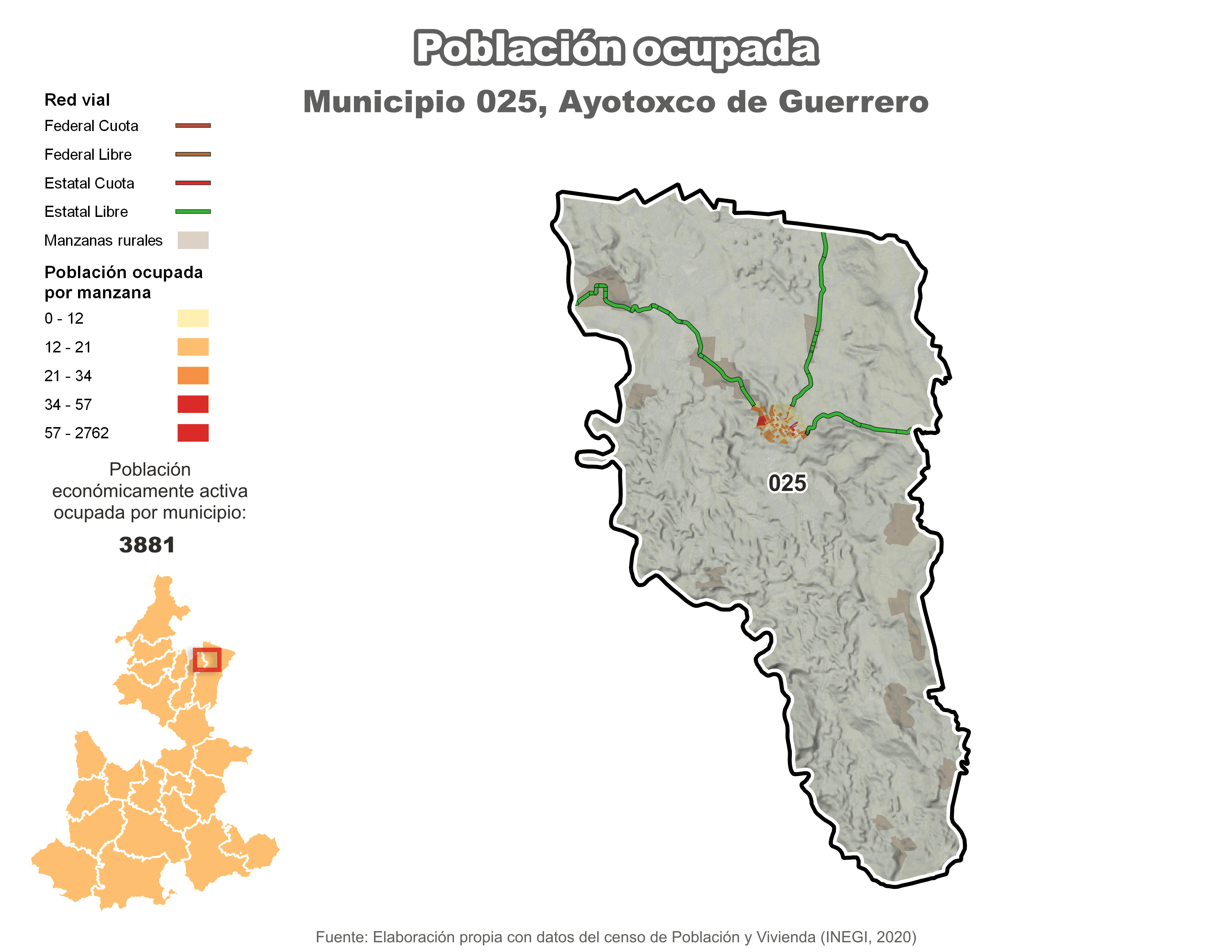 Biblioteca de Mapas - Población ocupada en municipio de Ayotoxco de Guerrero