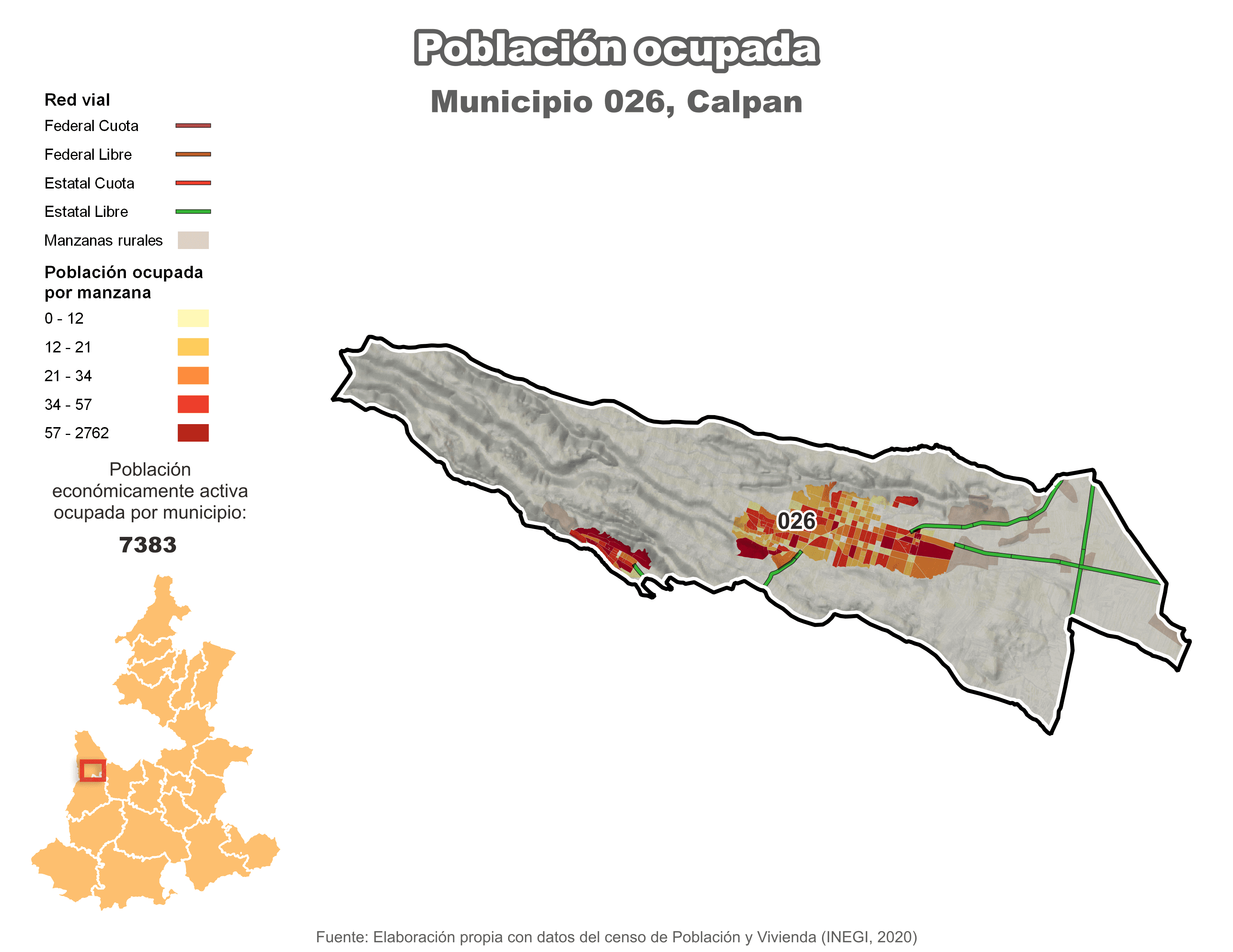 Biblioteca de Mapas - Población ocupada en municipio de Calpan