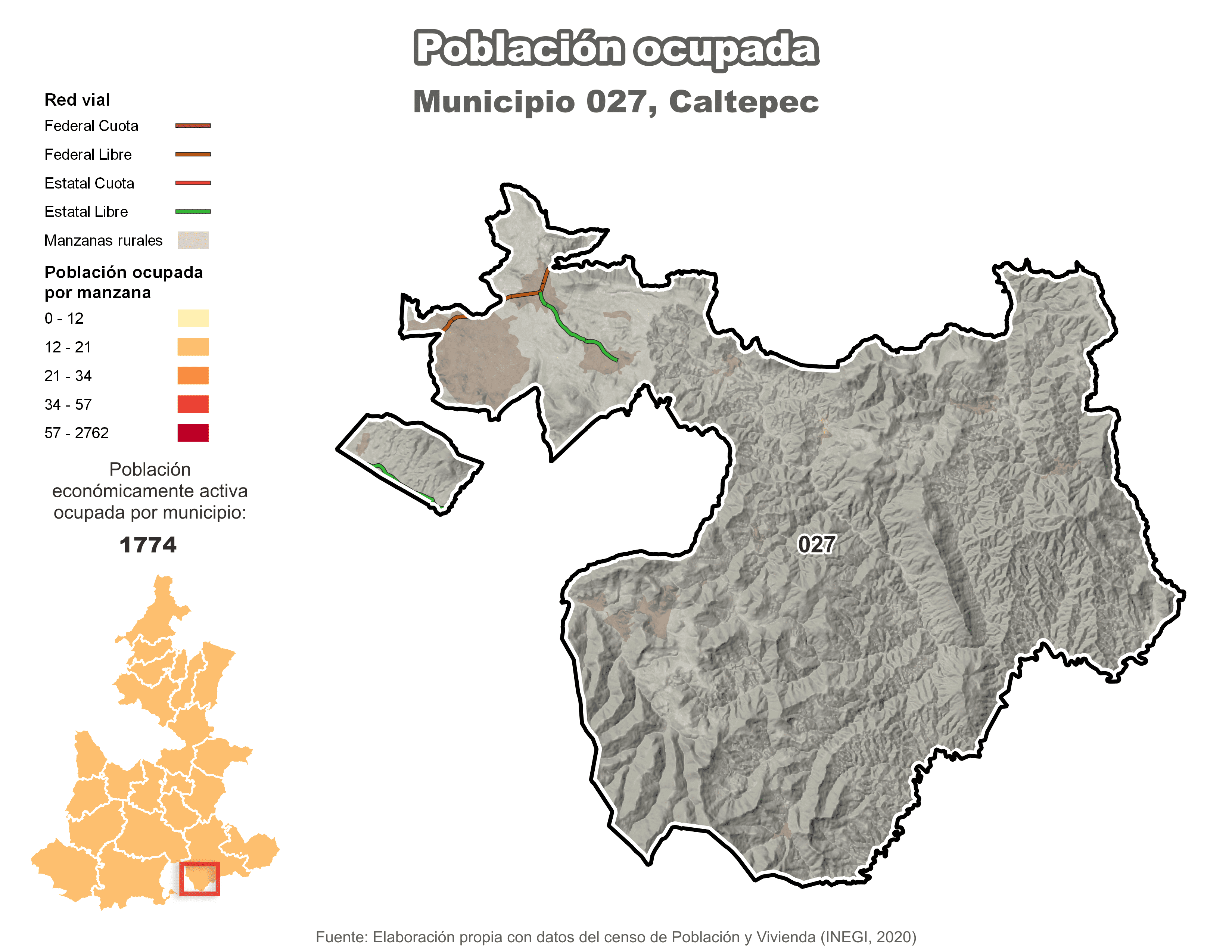 Biblioteca de Mapas - Población ocupada en municipio de Caltepec