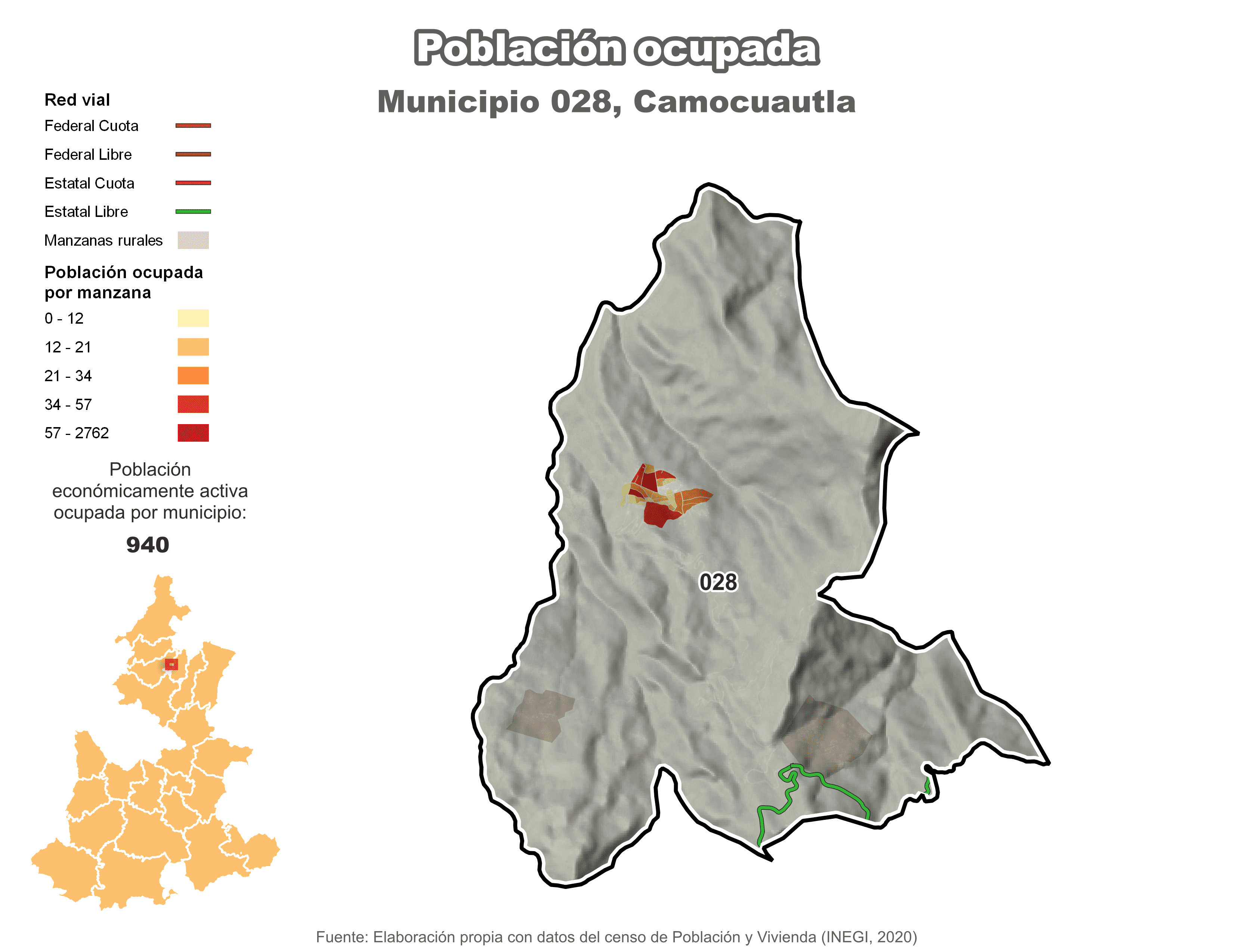 Biblioteca de Mapas - Población ocupada en municipio de Camocuautla