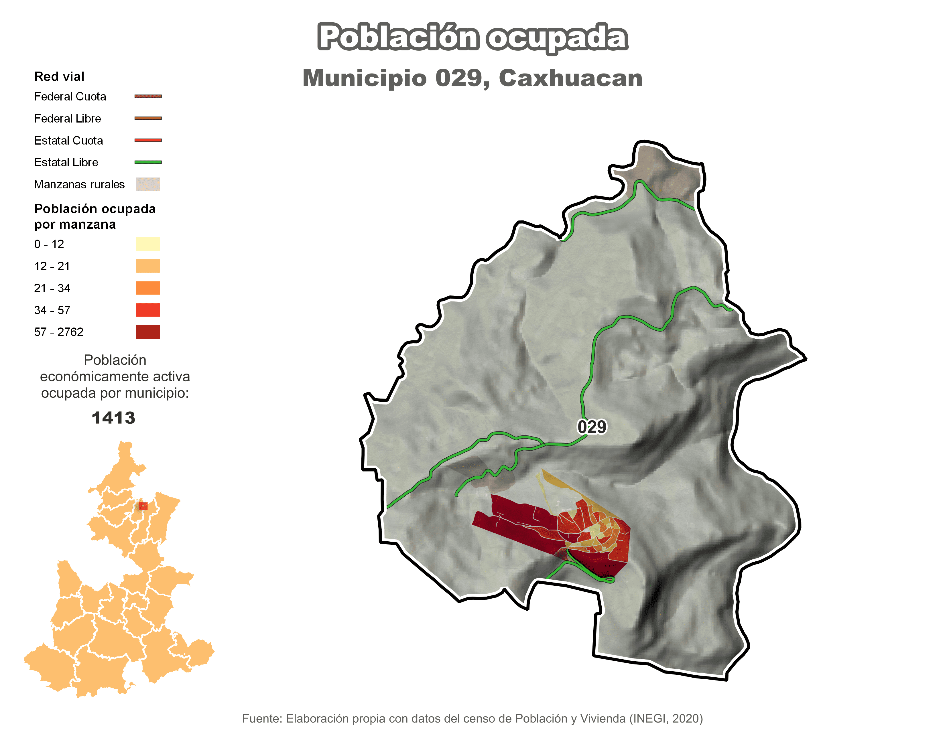 Biblioteca de Mapas - Población ocupada en municipio de Caxhuacan