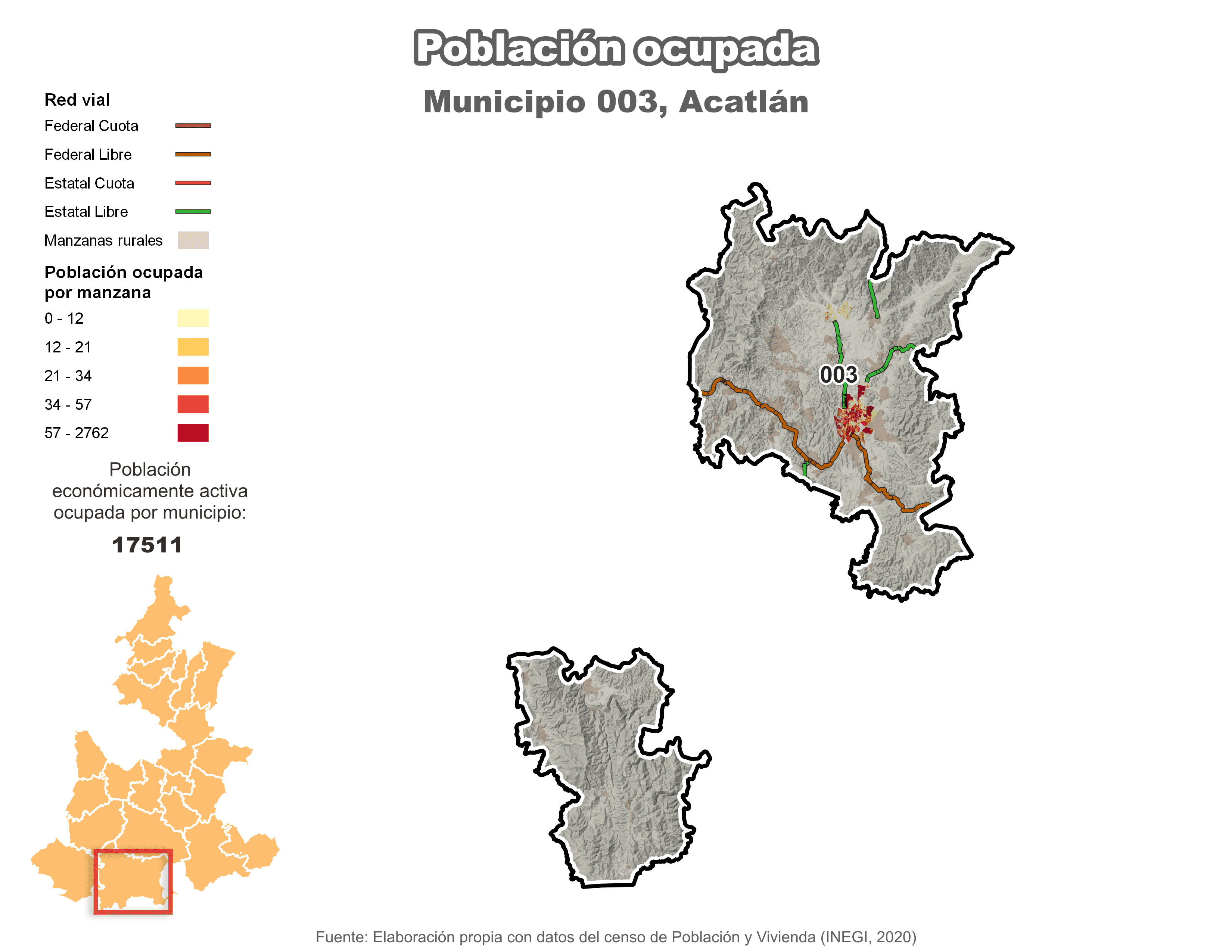 Biblioteca de Mapas - Población ocupada en municipio de Acatlán