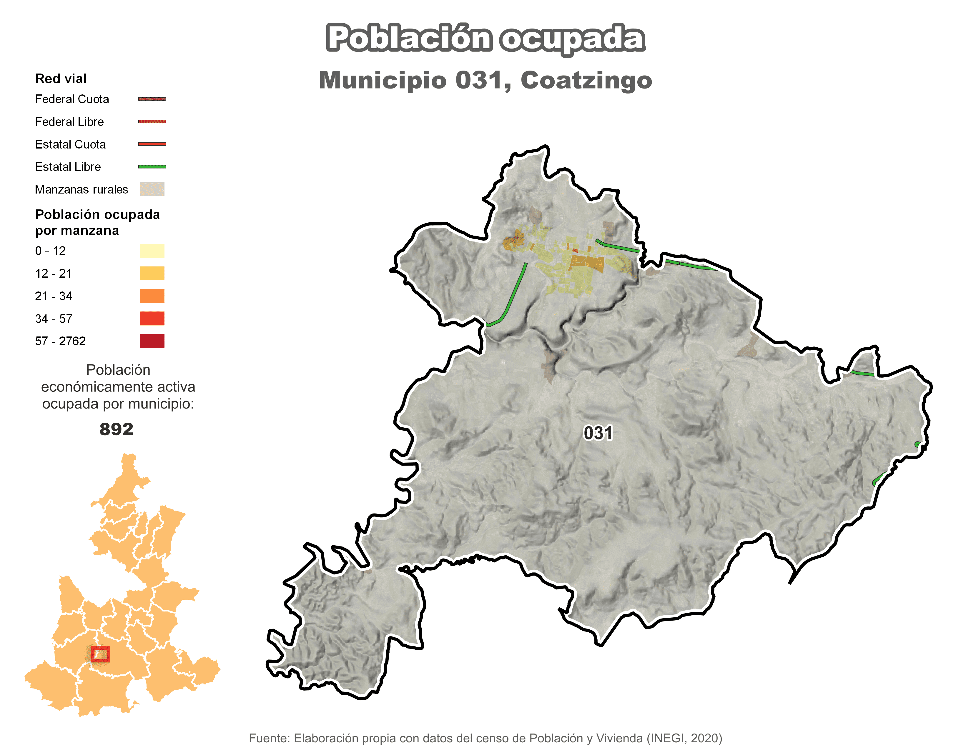 Biblioteca de Mapas - Población ocupada en municipio de Coatzingo