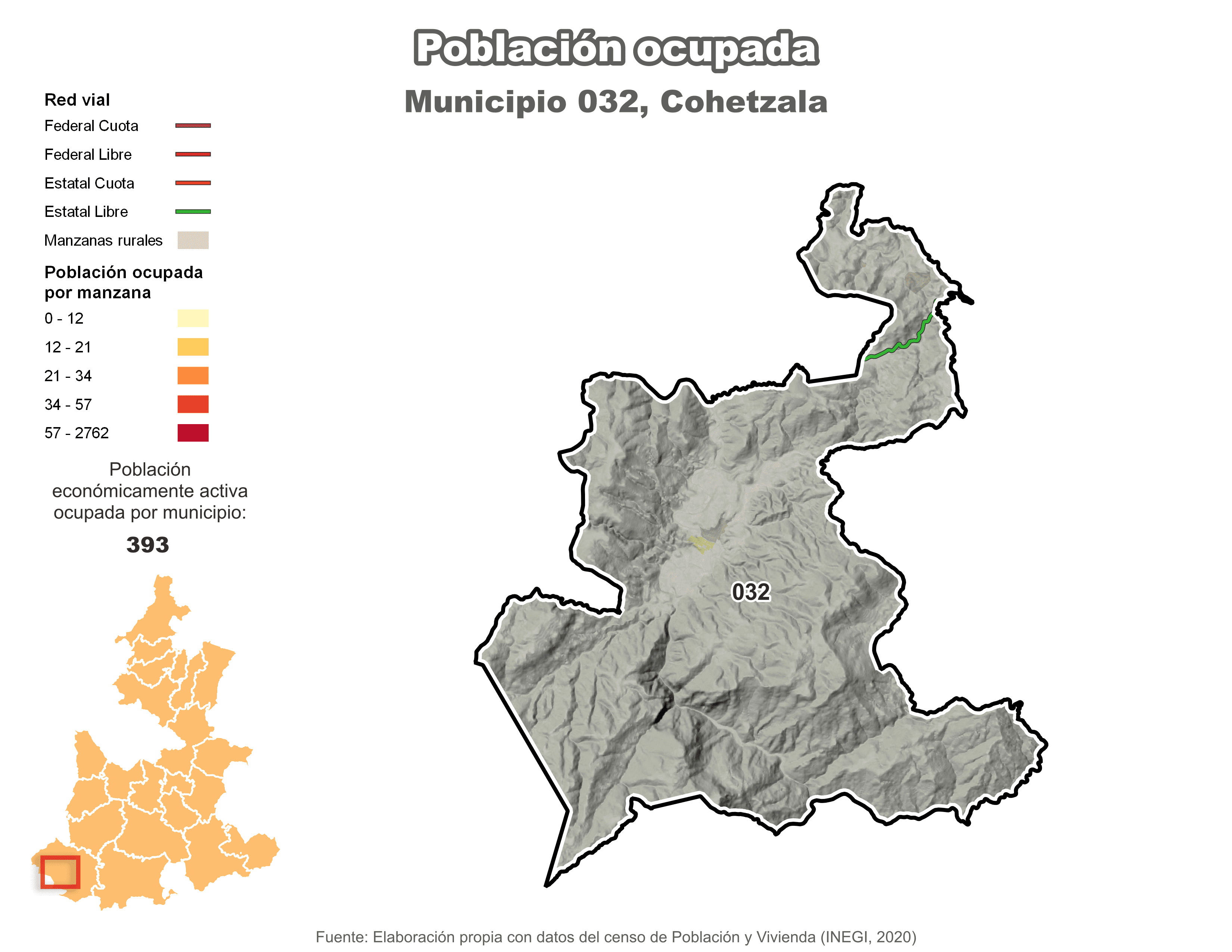 Biblioteca de Mapas - Población ocupada en municipio de Cohetzala