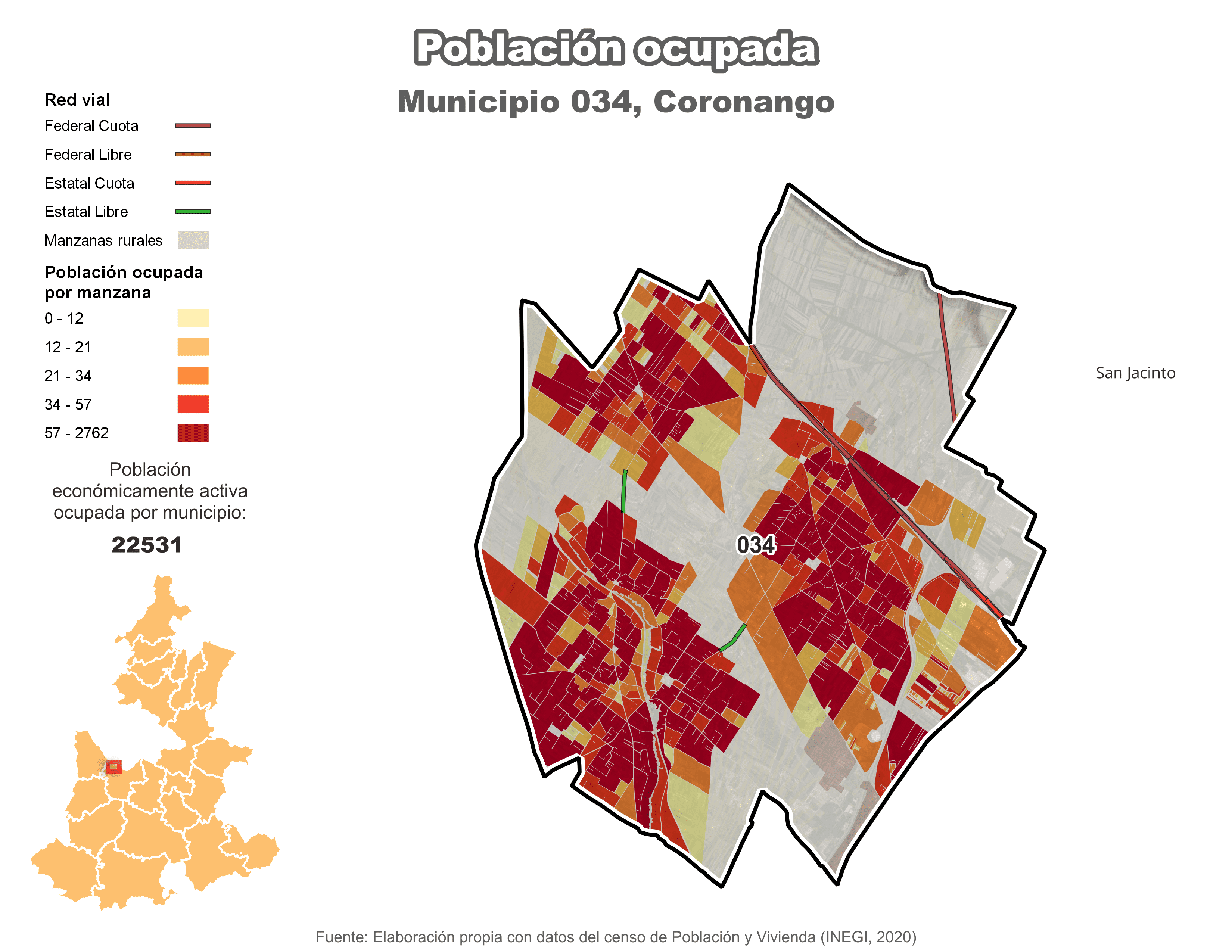 Biblioteca de Mapas - Población ocupada en municipio de Coronango