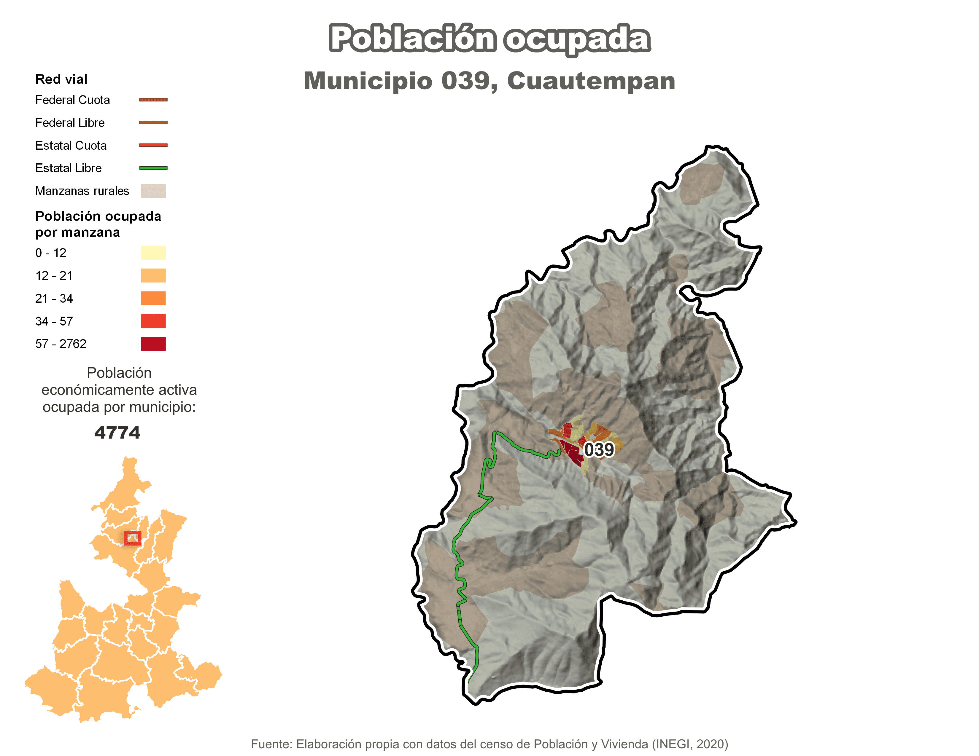 Biblioteca de Mapas - Población ocupada en municipio de Cuautempan