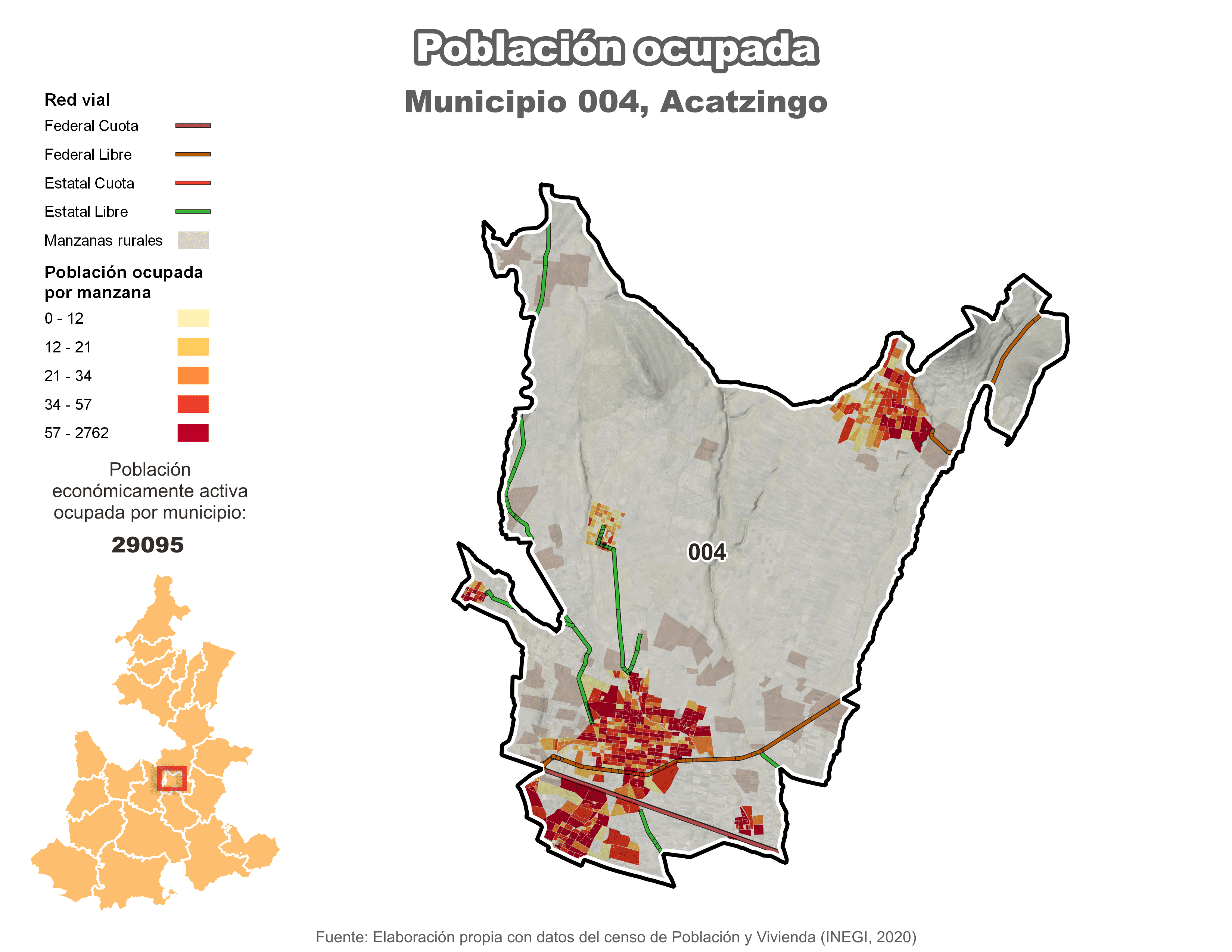 Biblioteca de Mapas - Población ocupada en municipio de Acatzingo