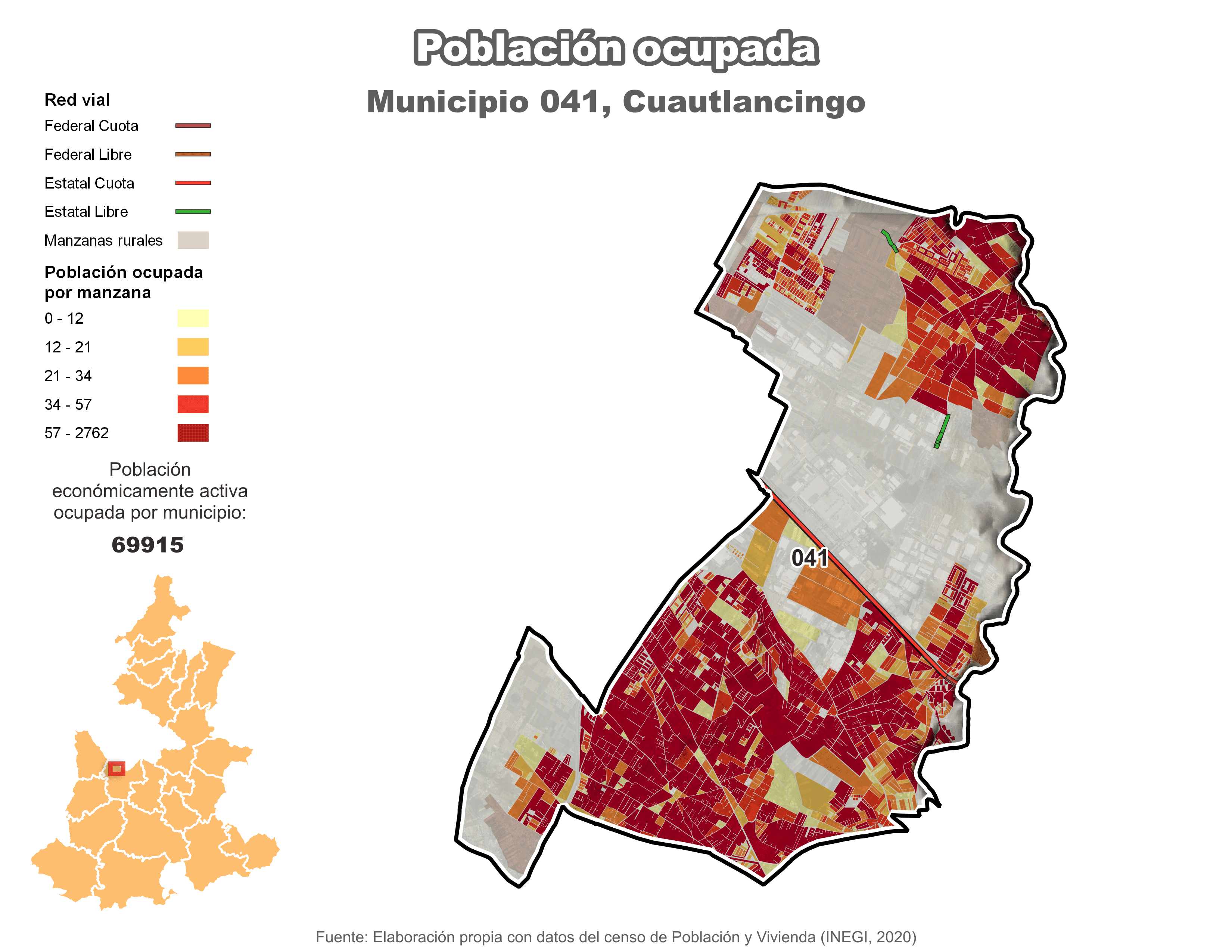 Biblioteca de Mapas - Población ocupada en municipio de Cuautlancingo