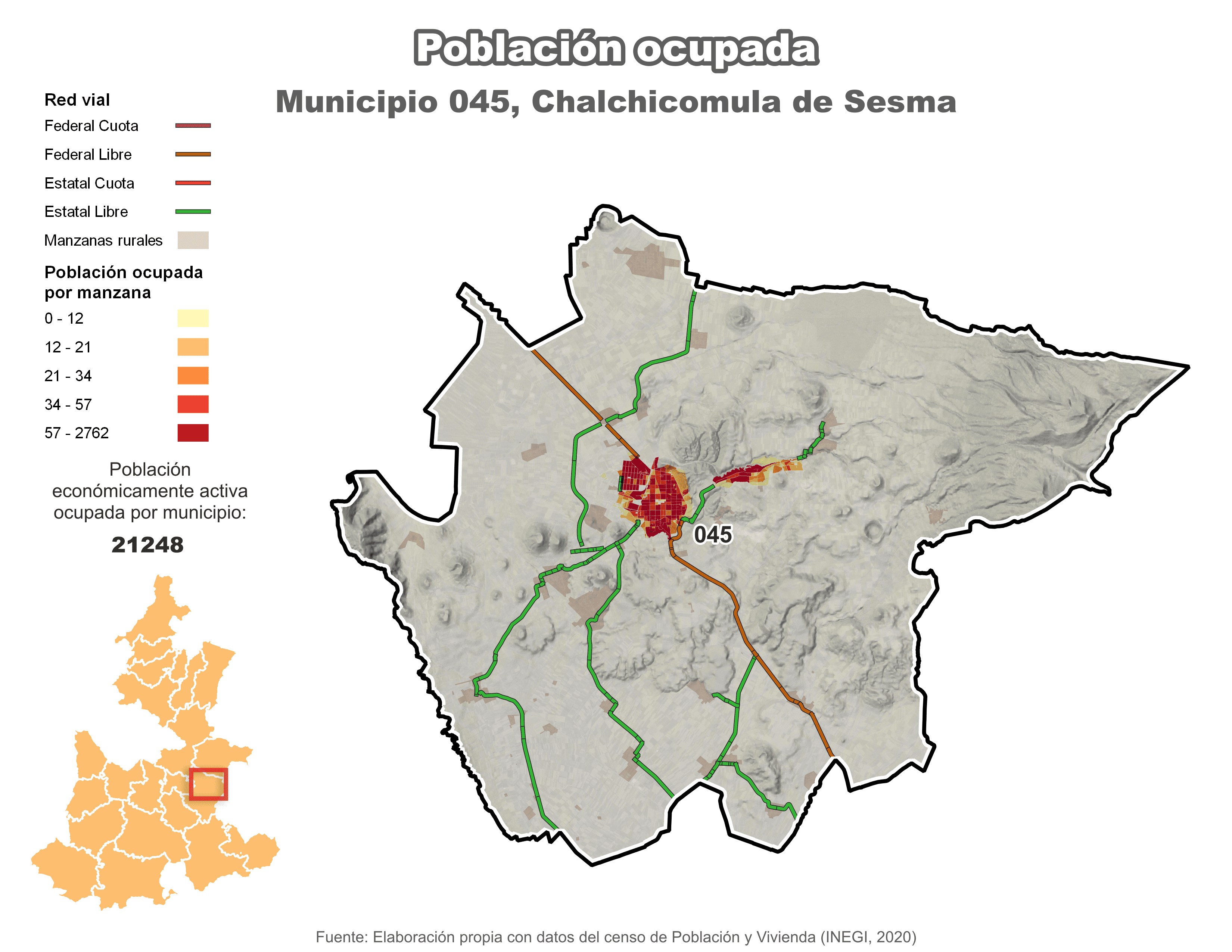 Biblioteca de Mapas - Población ocupada en municipio de Chalchicomula de Sesma