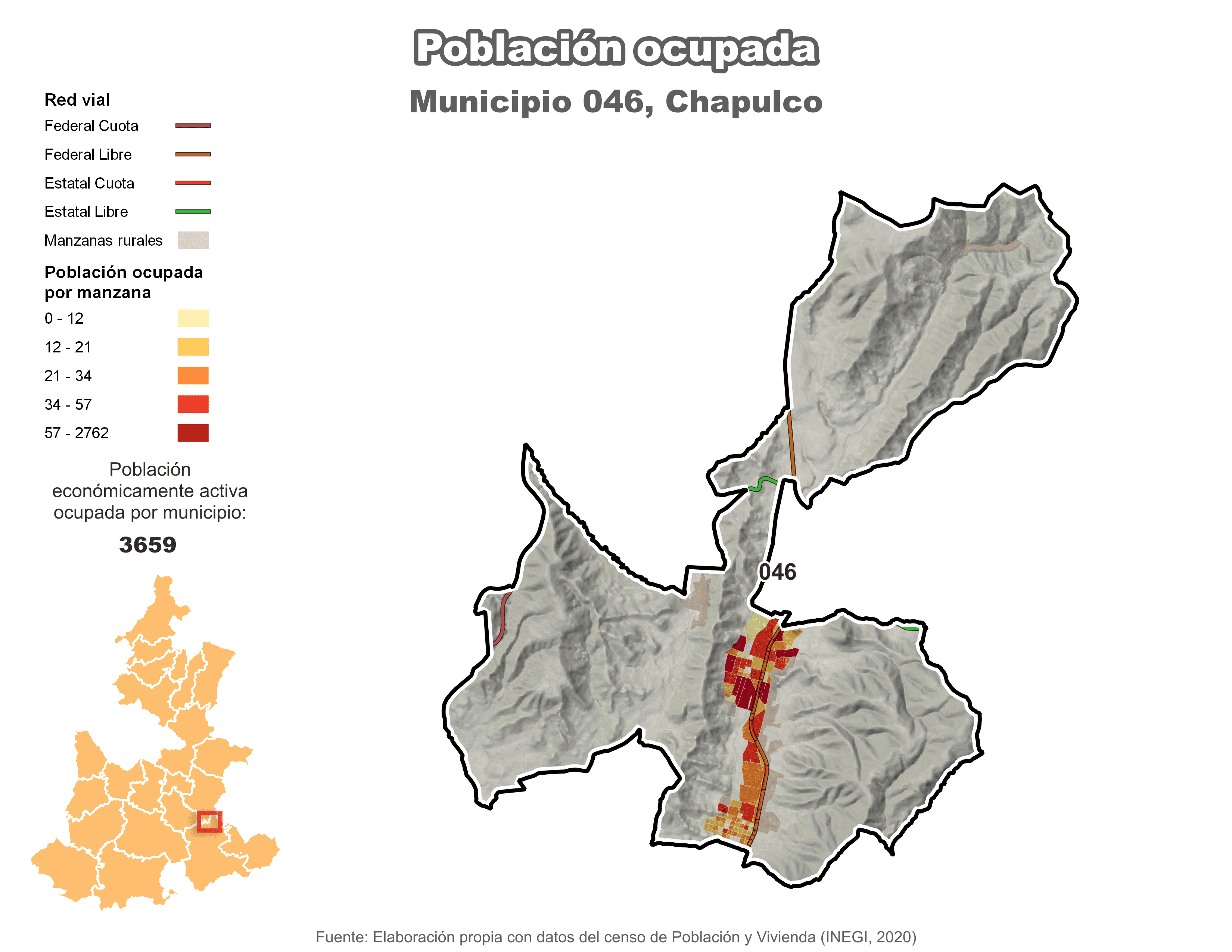 Biblioteca de Mapas - Población ocupada en municipio de Chapulco