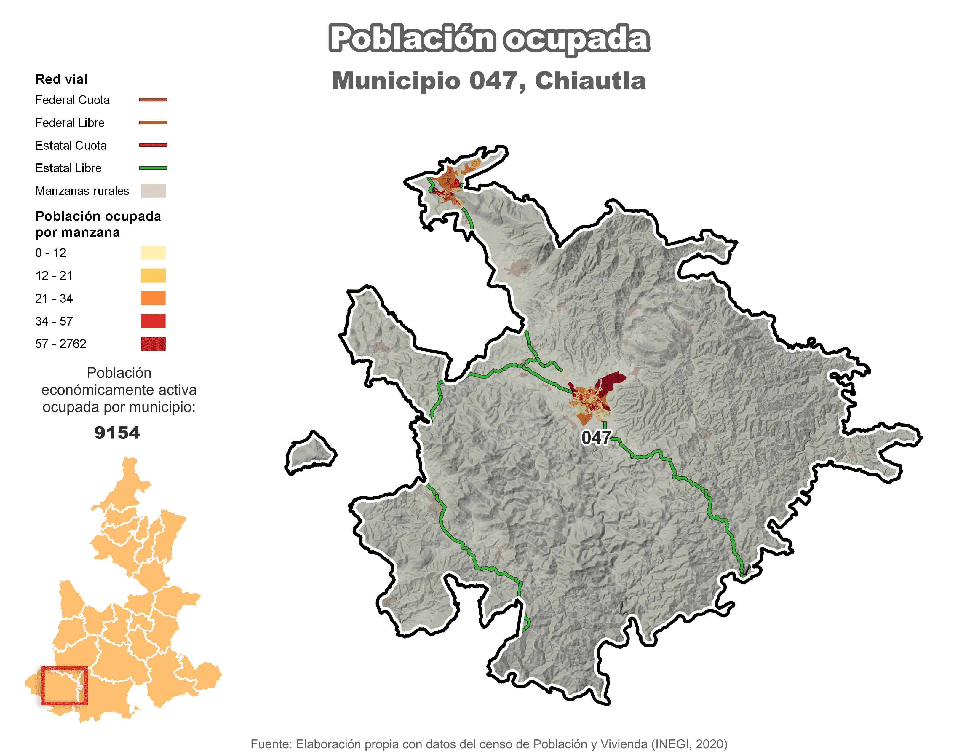 Biblioteca de Mapas - Población ocupada en municipio de Chiautla