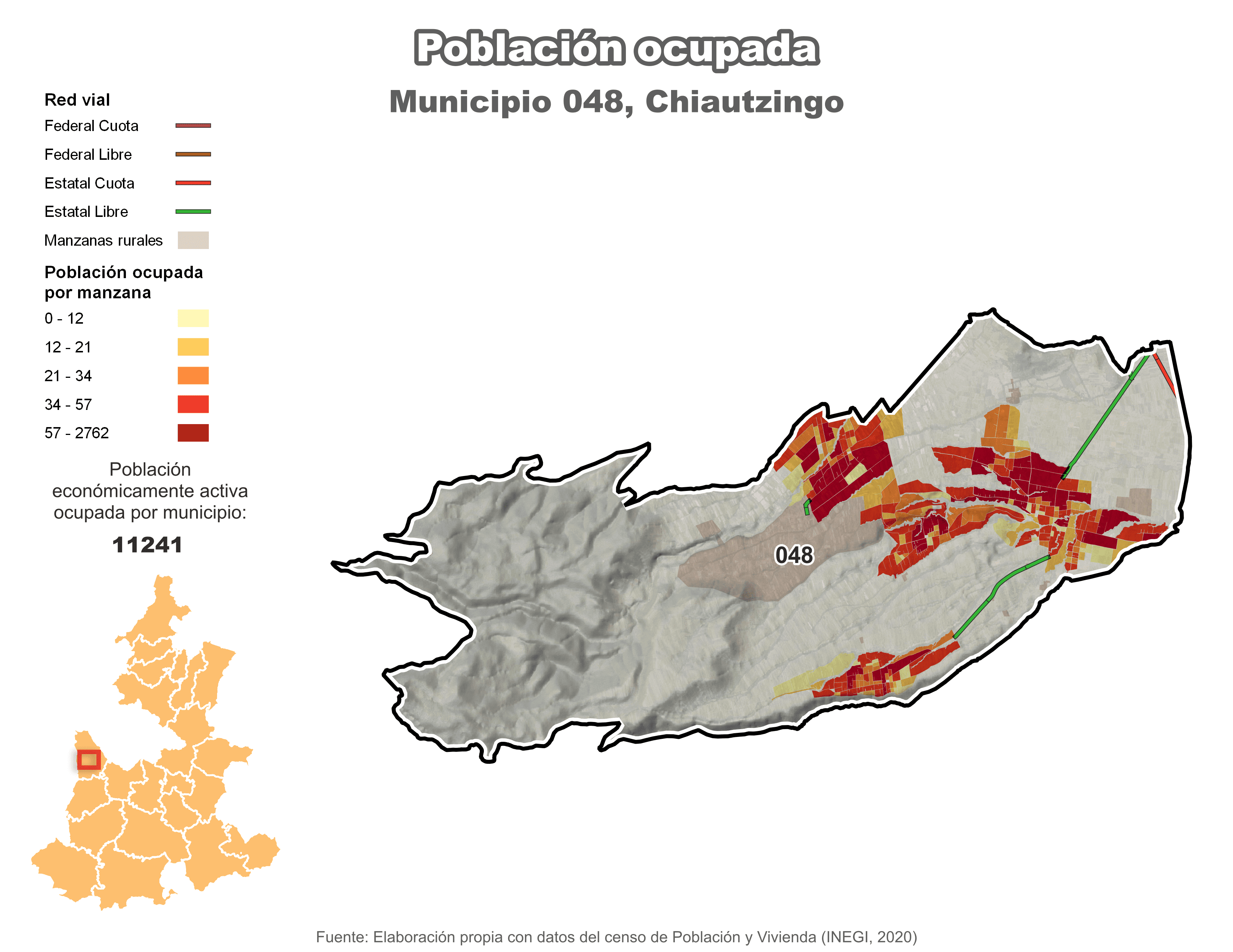 Biblioteca de Mapas - Población ocupada en municipio de Chiautzingo