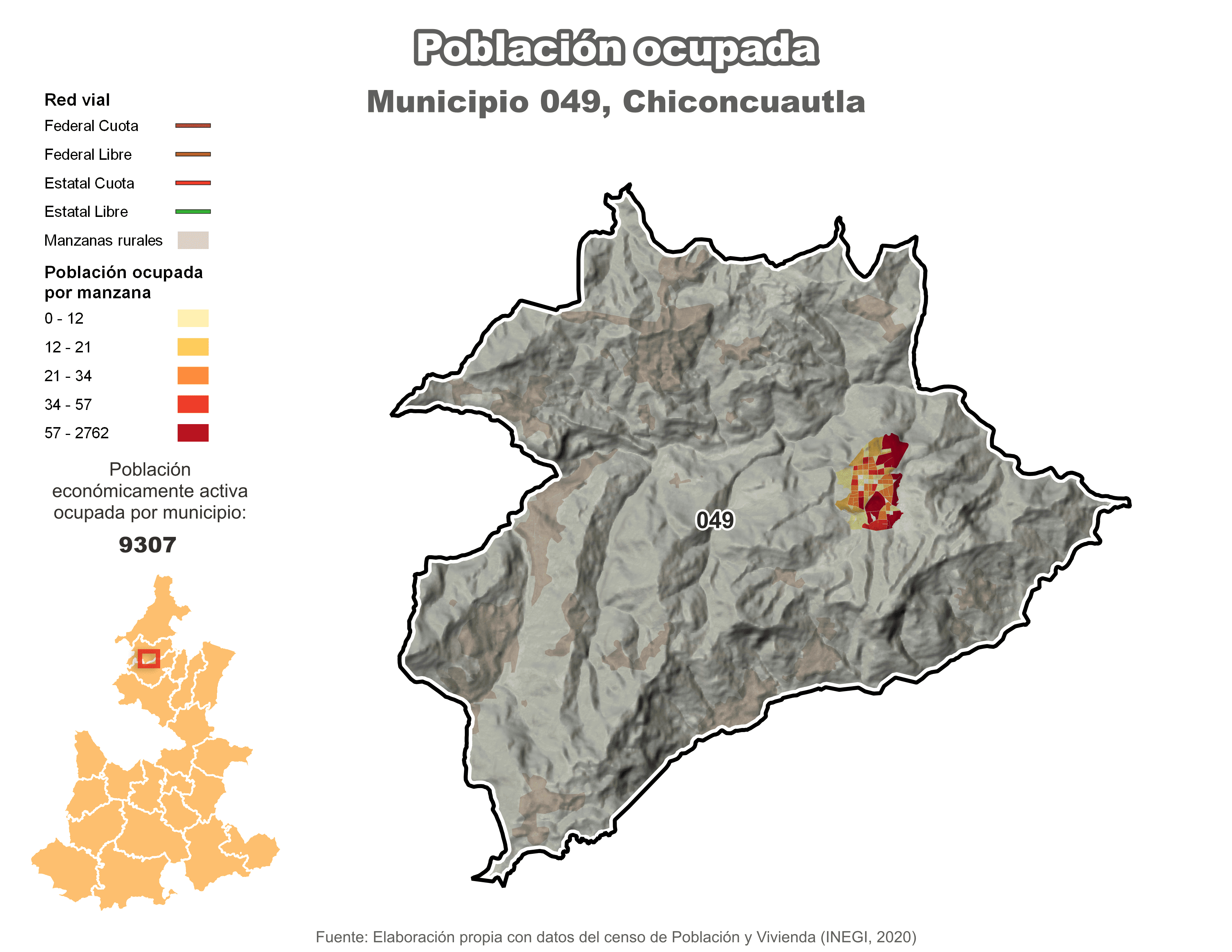 Biblioteca de Mapas - Población ocupada en municipio de Chiconcuautla